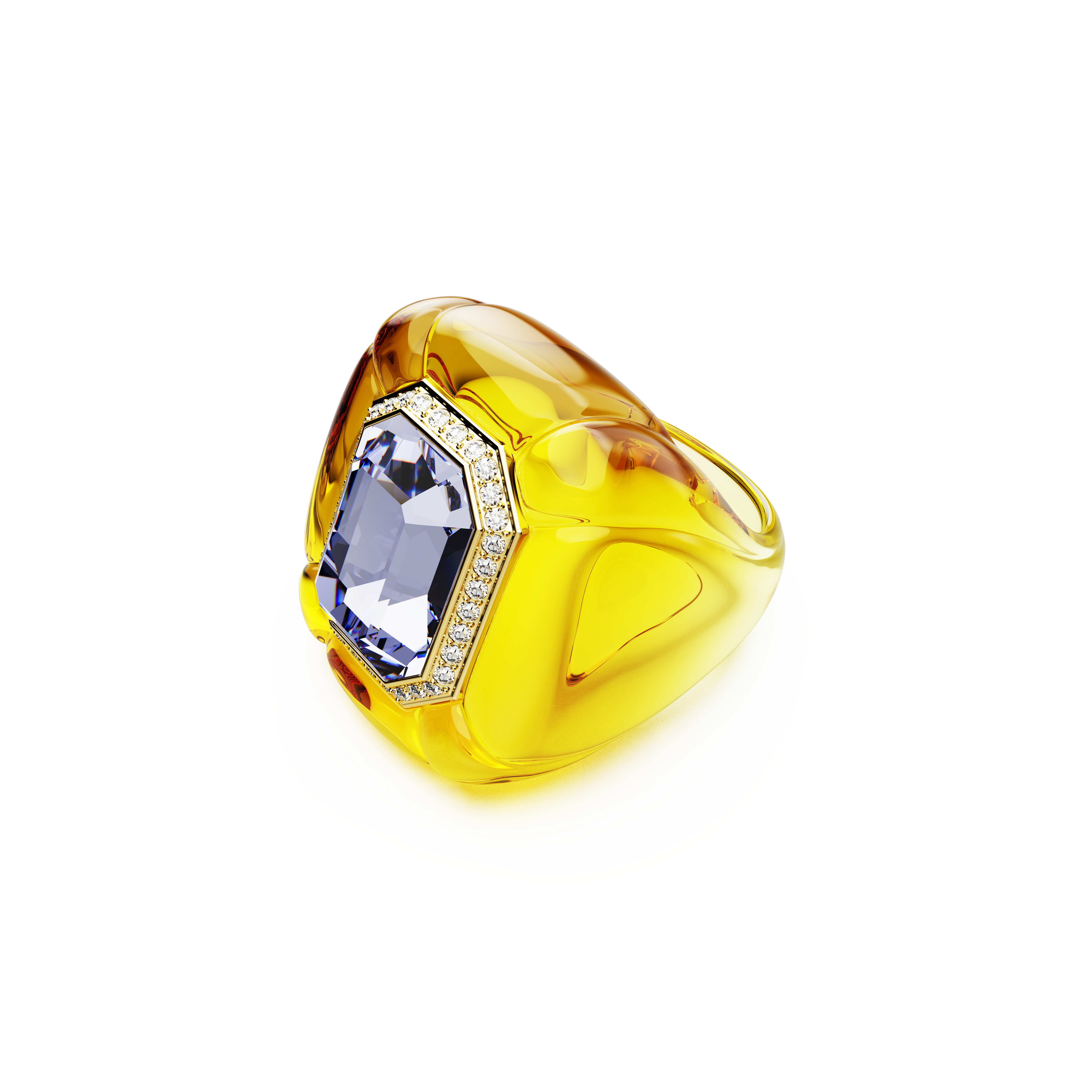 Swarovski Dulcis cocktail ring, Cushion cut, Pavé, Yellow 5709974