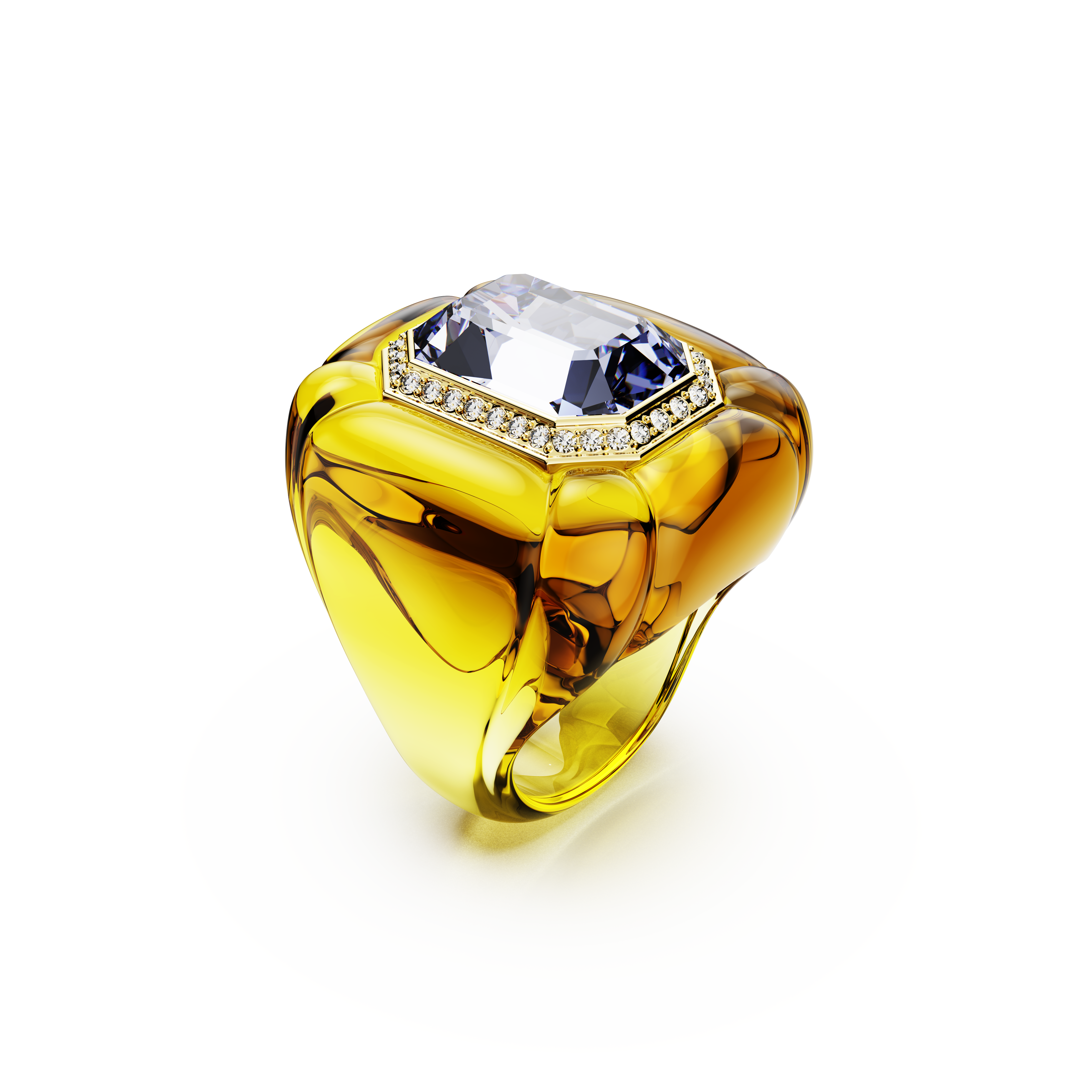 Swarovski Dulcis cocktail ring, Cushion cut, Pavé, Yellow 5709977