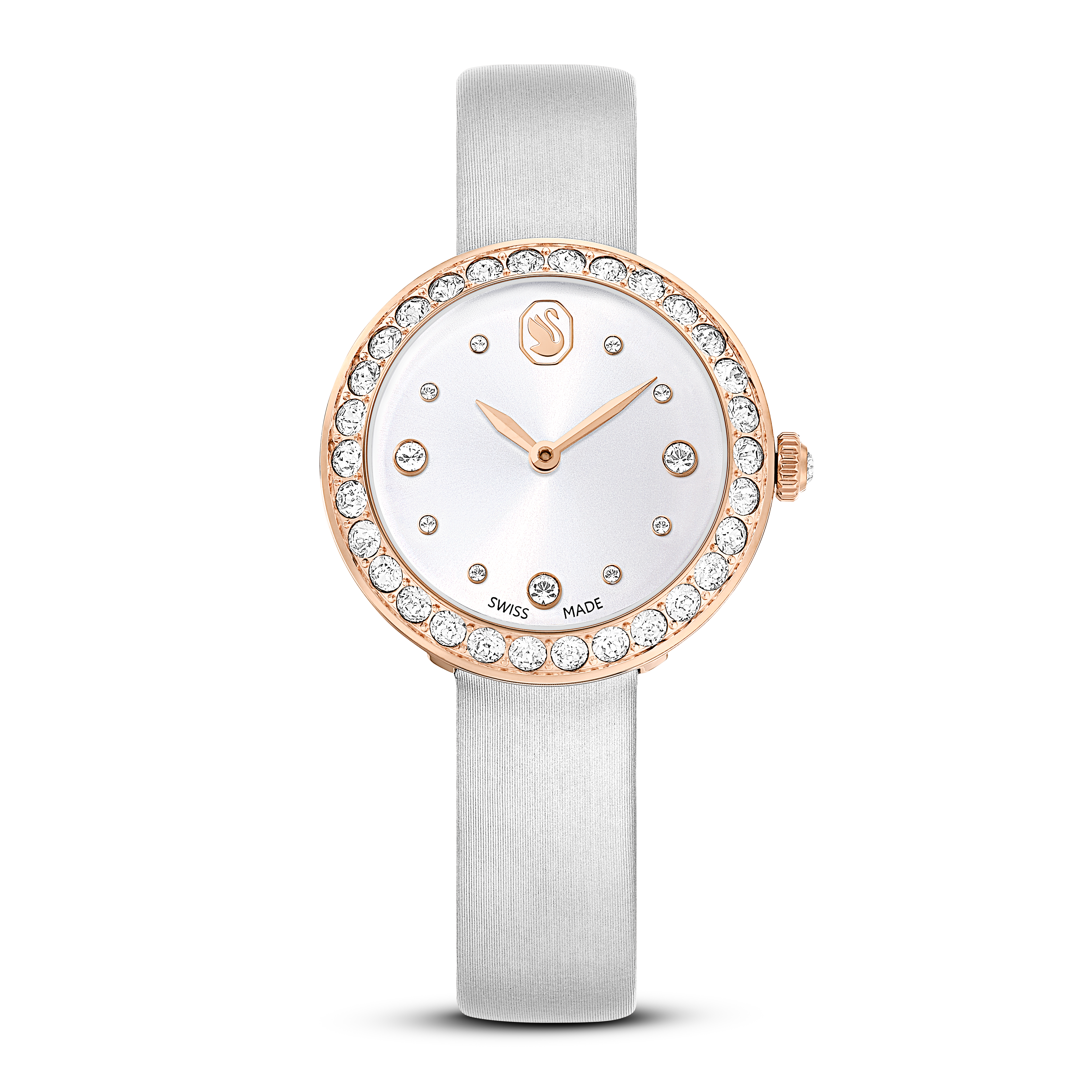Swarovski Matrix tennis watch, Swiss Made, Leather strap, Gray, Rose gold-tone finish 5710105