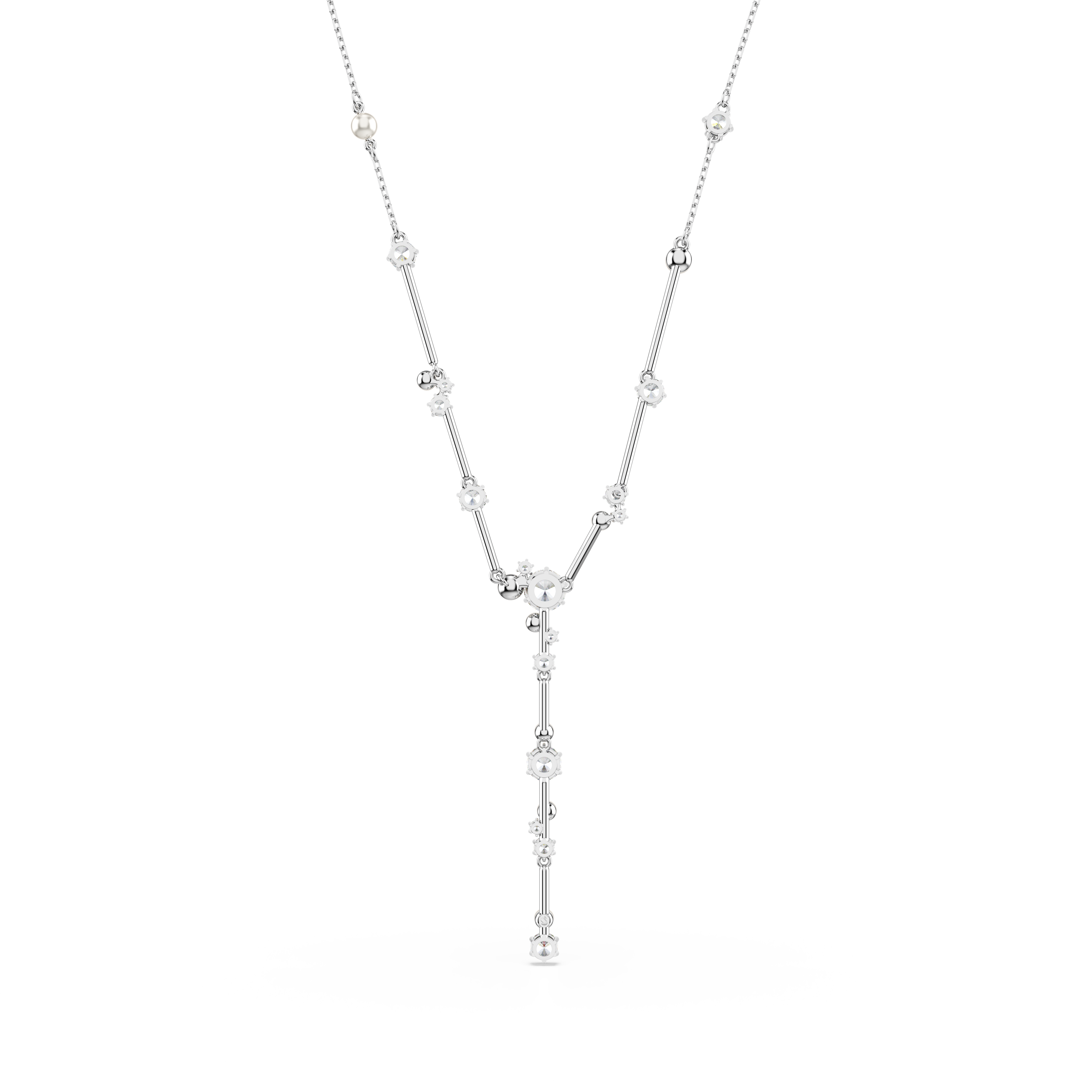 Swarovski Constella Y necklace, Crystal pearl, Round cuts, White, Rhodium plated 5711830