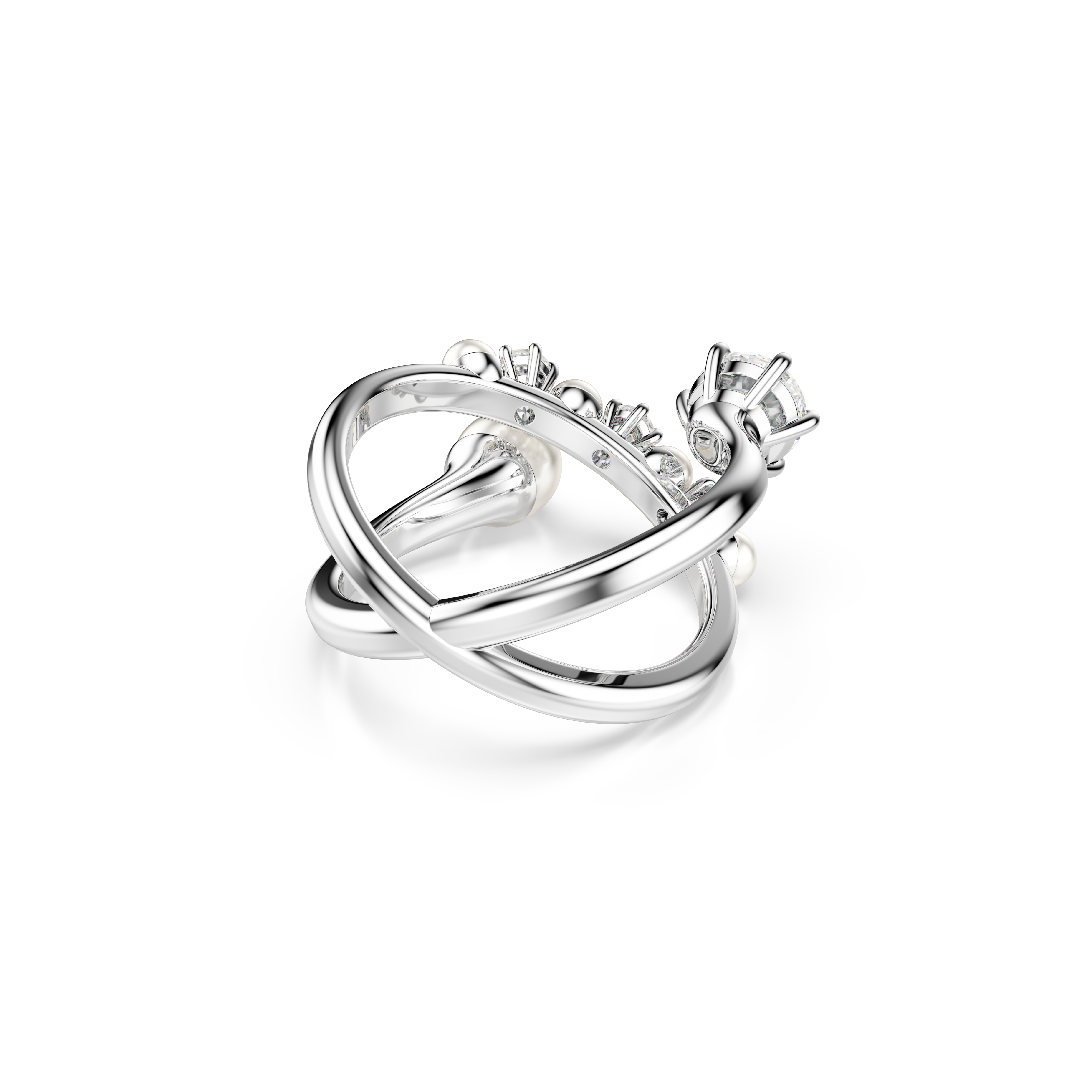 Swarovski Matrix cocktail ring, Crystal pearl, Round cut, White, Rhodium plated 5714378