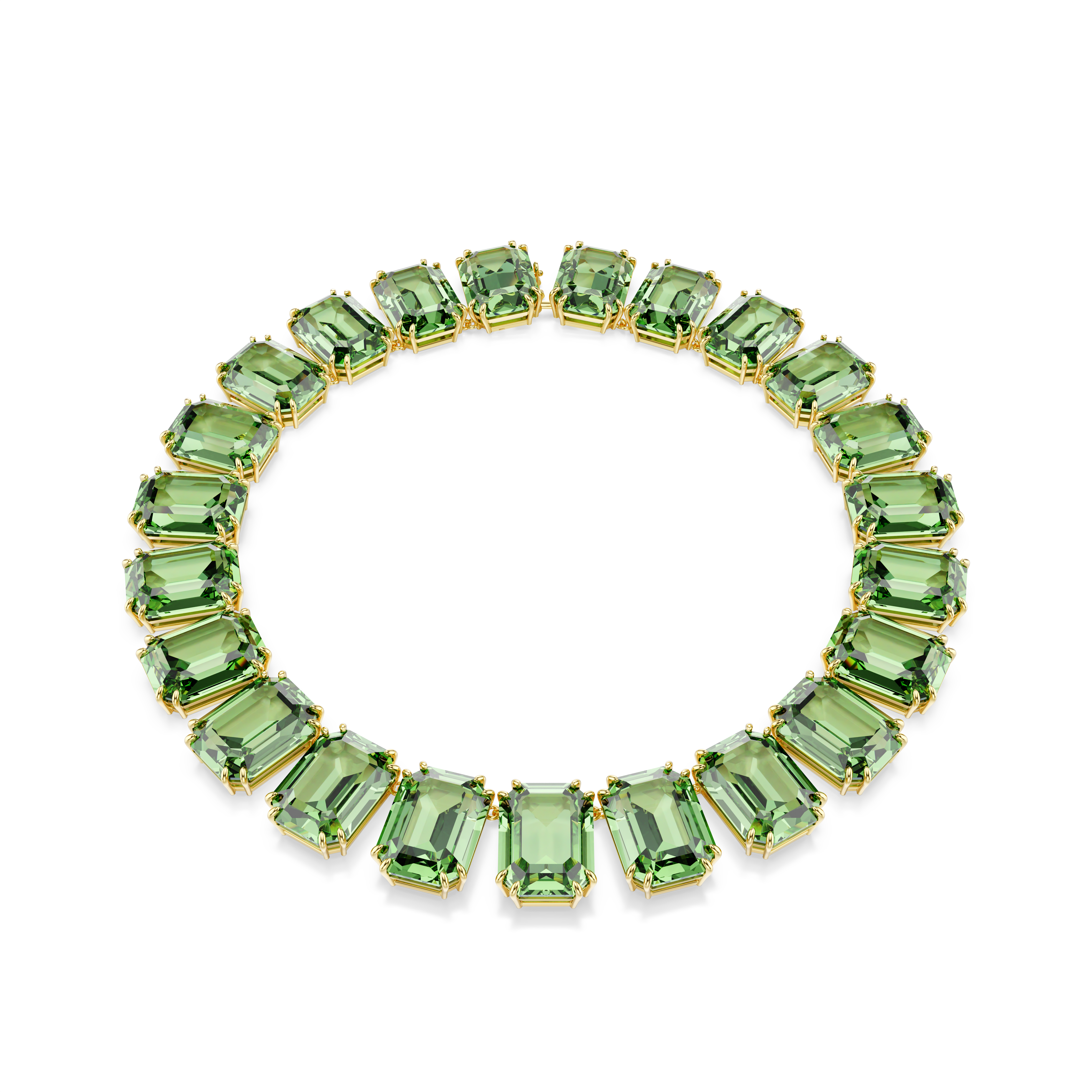 Swarovski Millenia necklace, Oversized crystals, Octagon cut, Green, Gold-tone plated 5714396