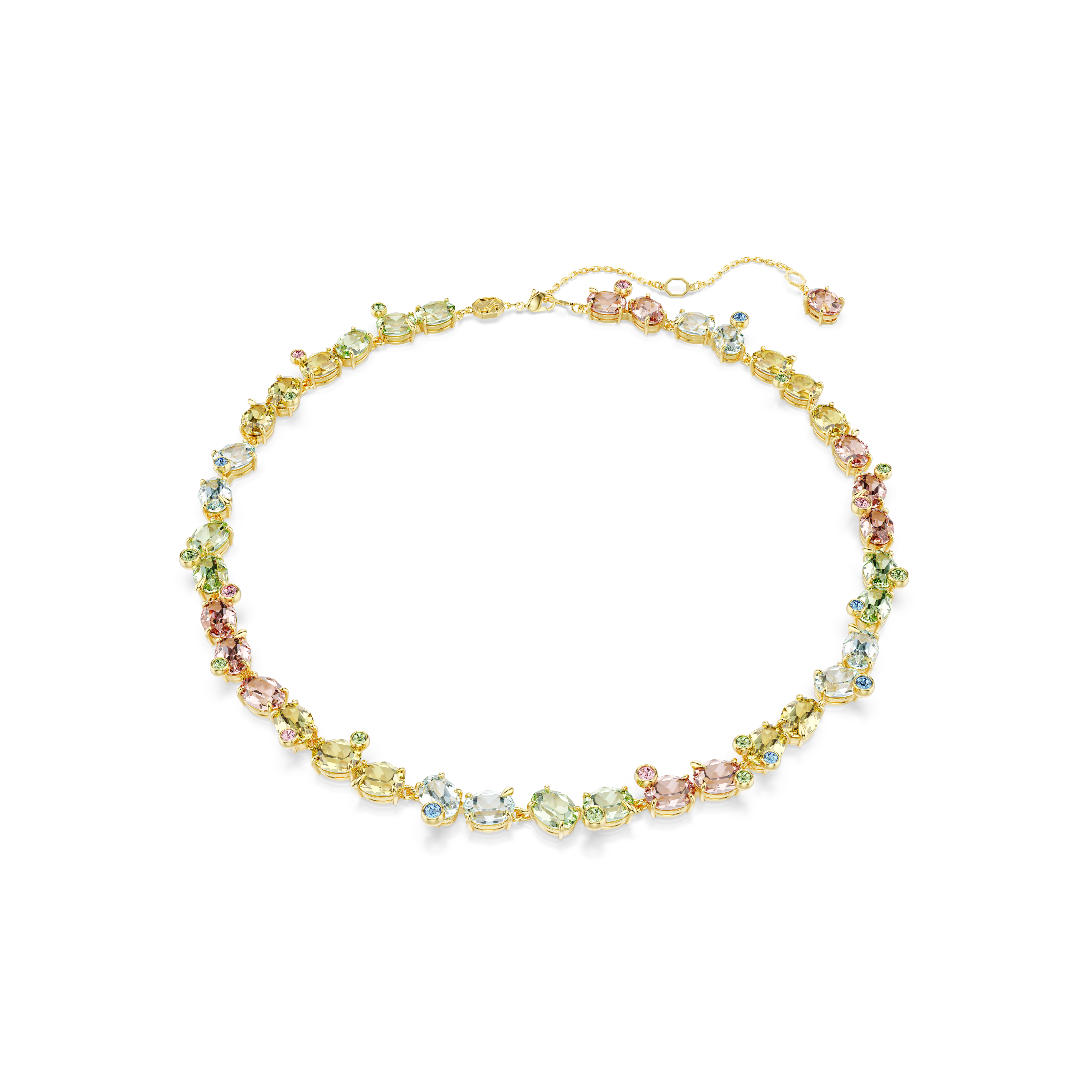 Swarovski Gema Tennis necklace, Mixed cuts, Multicolored, Gold-tone plated 5714836