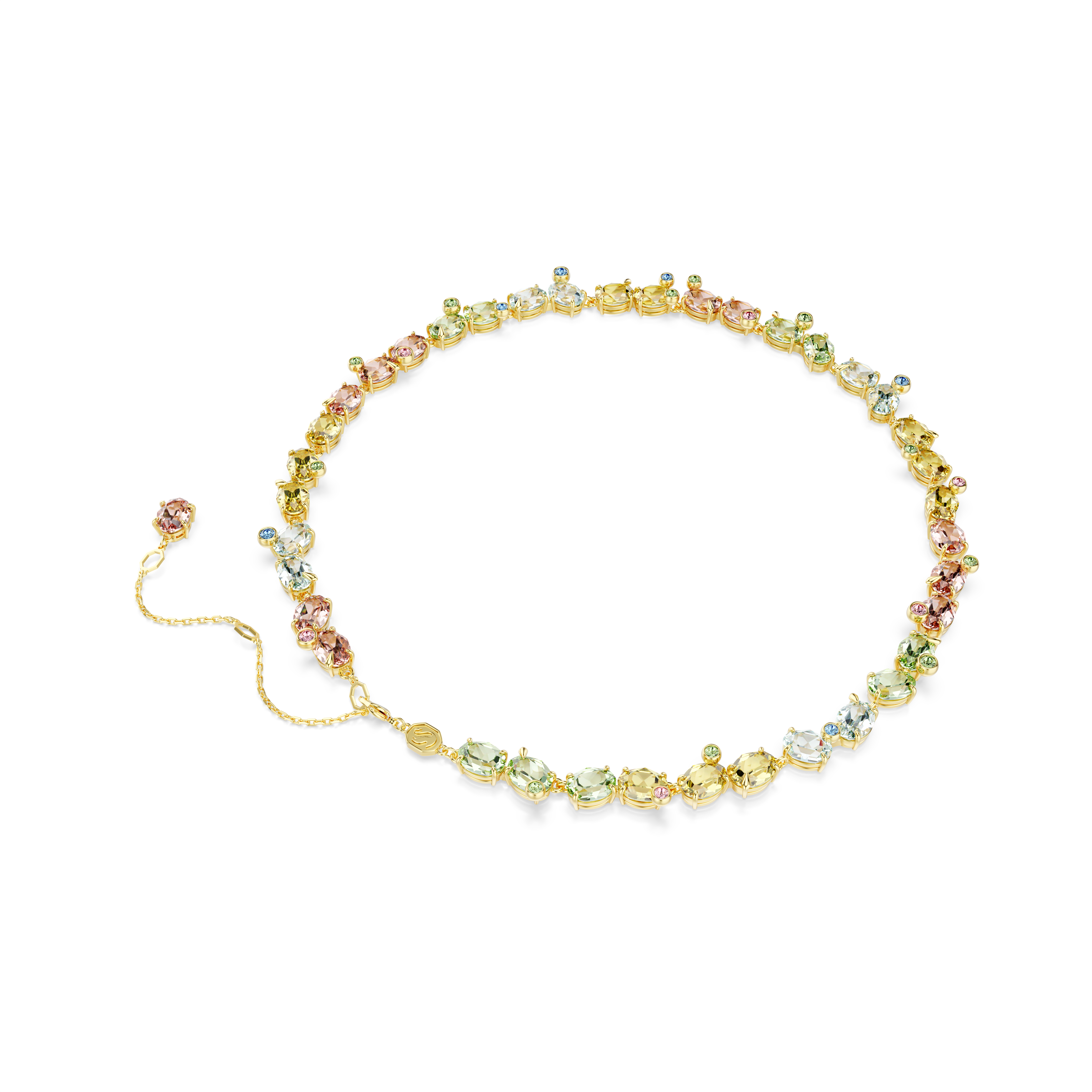 Swarovski Gema Tennis necklace, Mixed cuts, Multicolored, Gold-tone plated 5714836