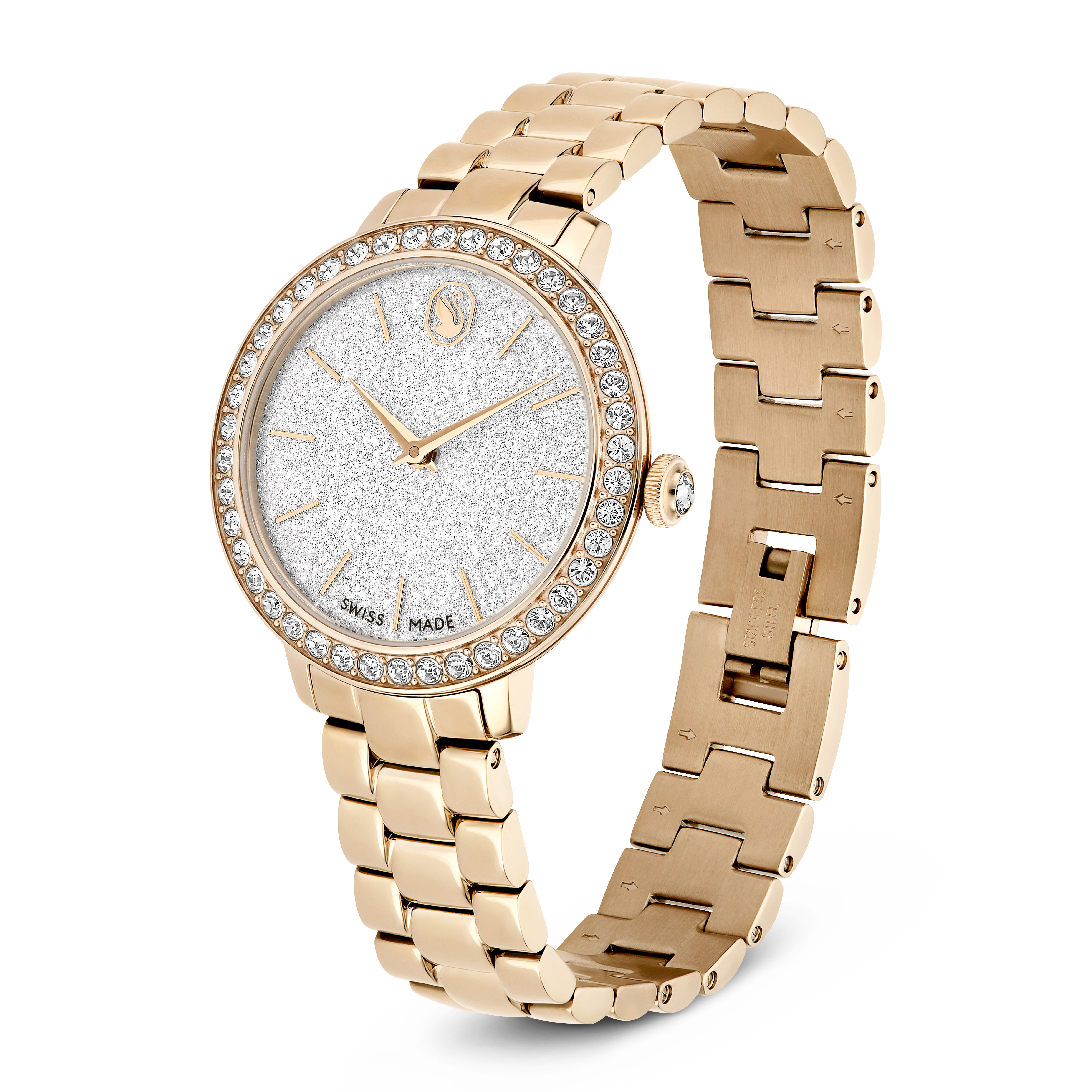 Swarovski Matrix 3-link watch, Swiss Made, Metal bracelet, Gold tone, Champagne gold-tone finish 5715026