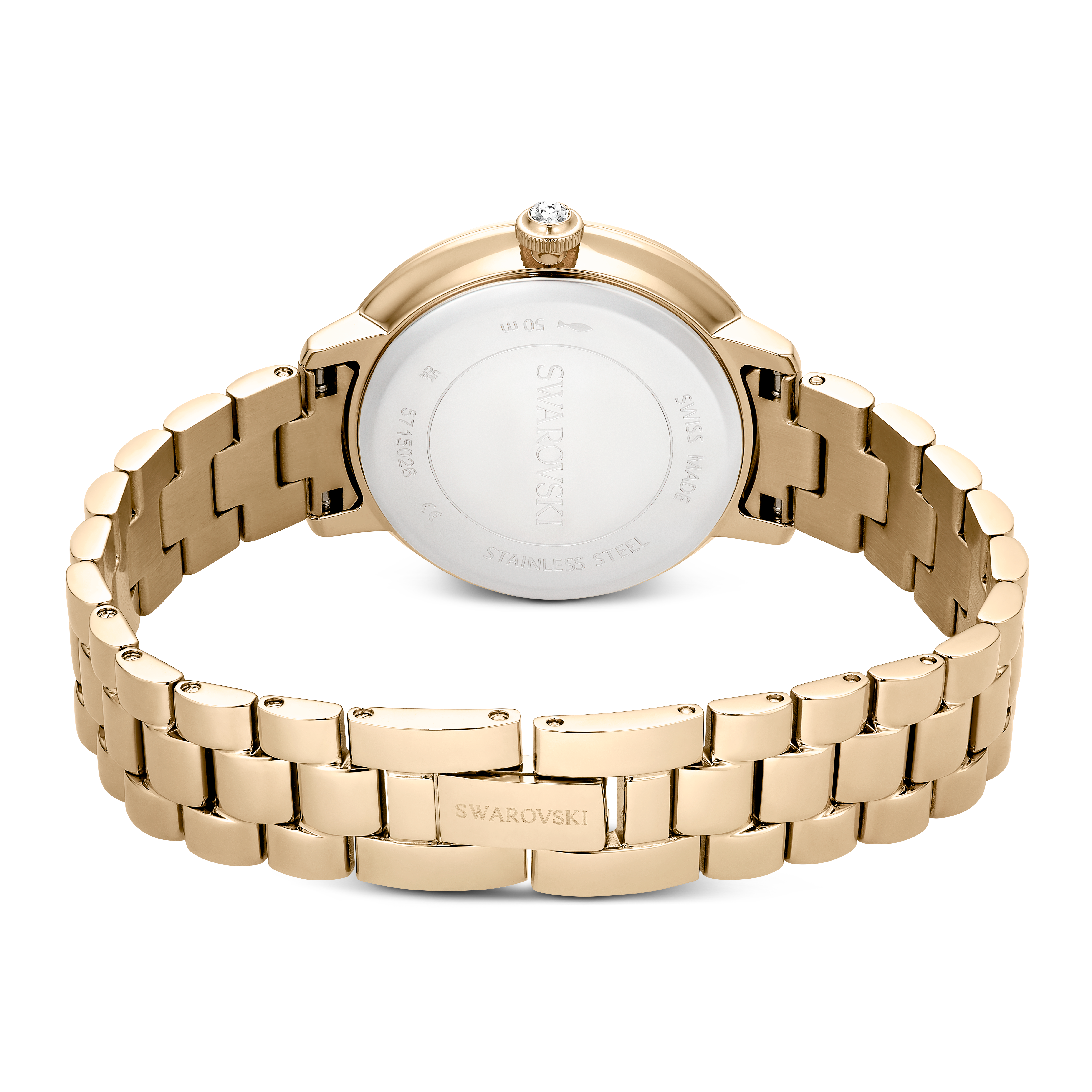 Swarovski Matrix 3-link watch, Swiss Made, Metal bracelet, Gold tone, Champagne gold-tone finish 5715026