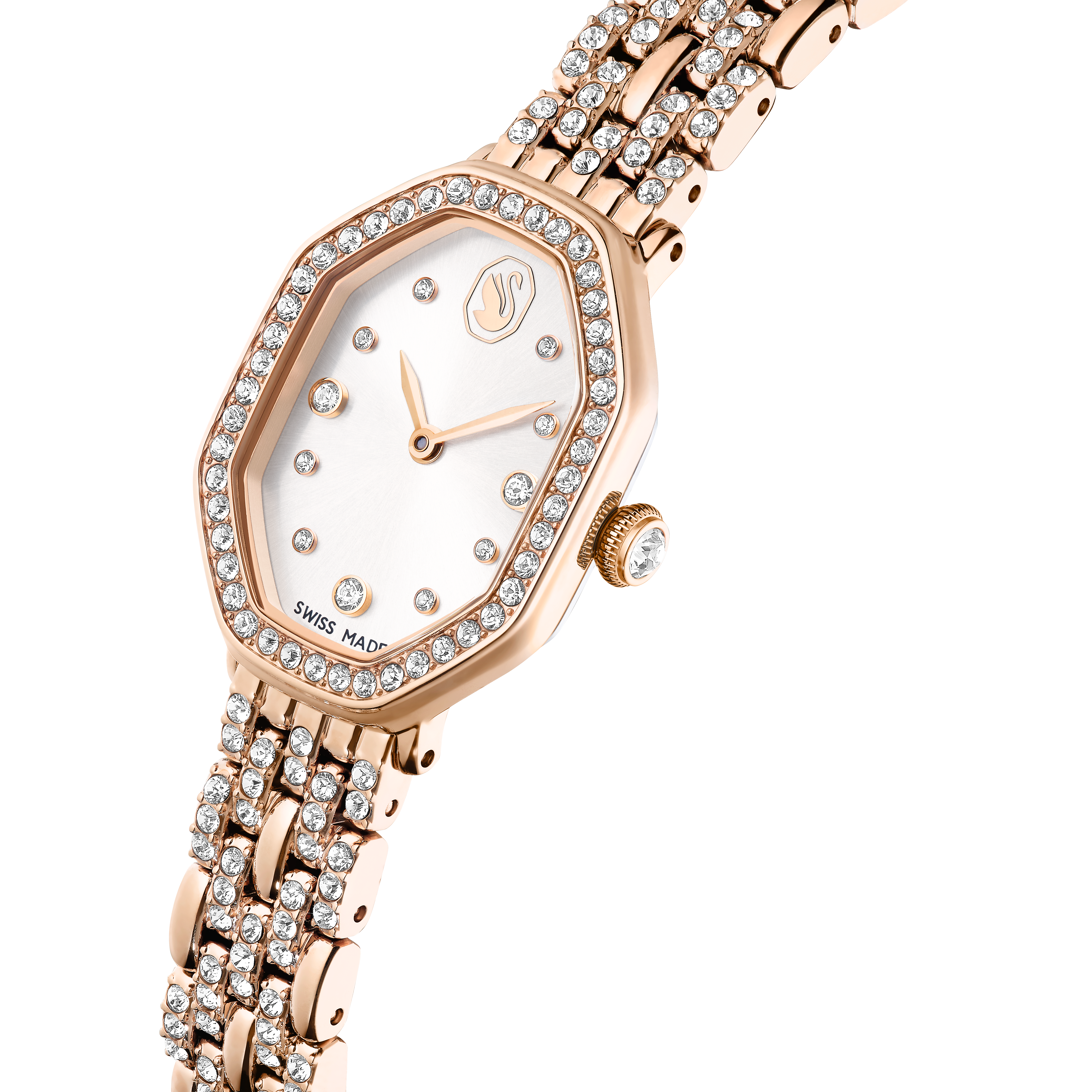 Swarovski Dextera octagon watch, Swiss Made, Metal bracelet, Gold tone, Rose gold-tone finish 5715517