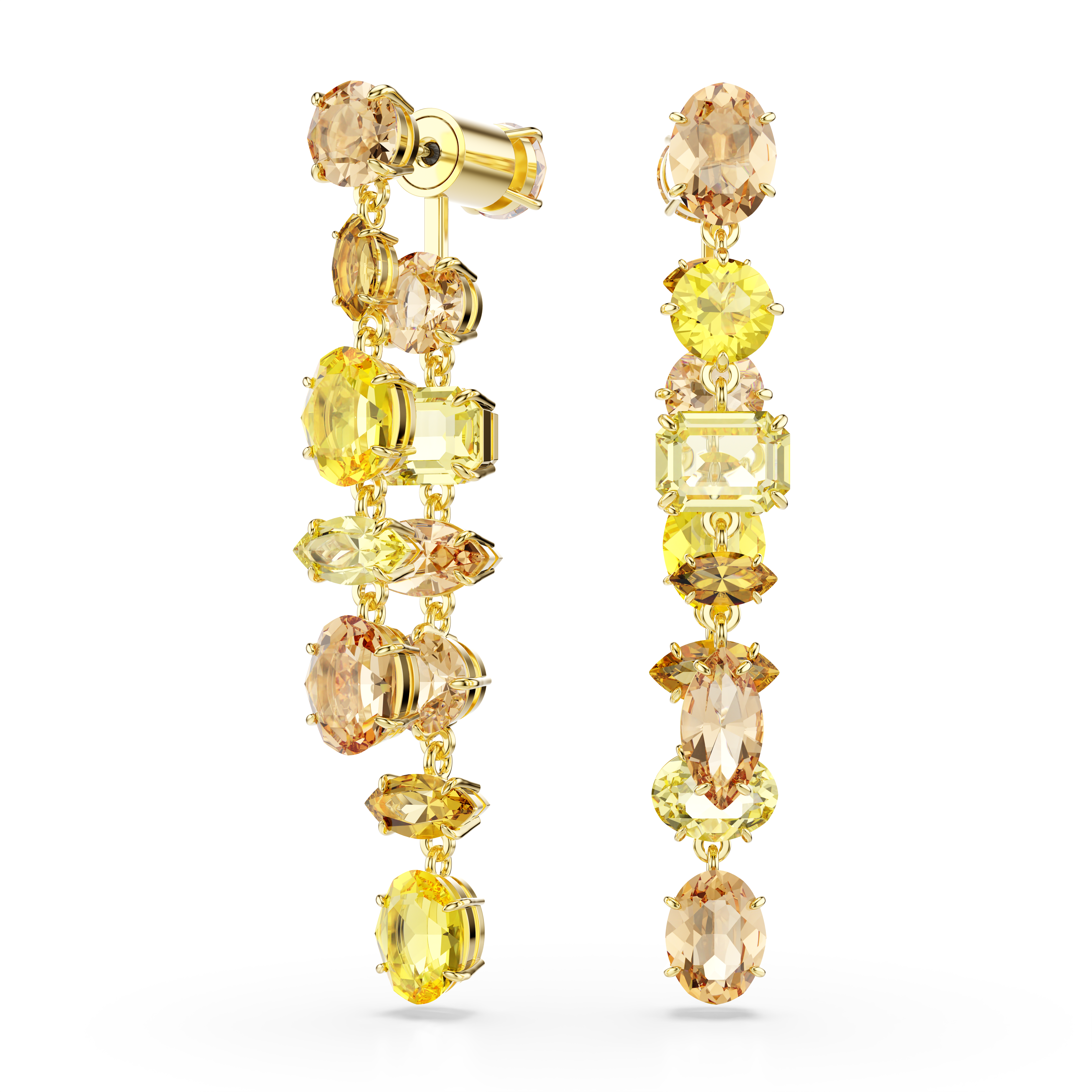 Swarovski Gema drop earrings, Asymmetrical design, Mixed cuts, Long, Yellow, Gold-tone plated 5718073