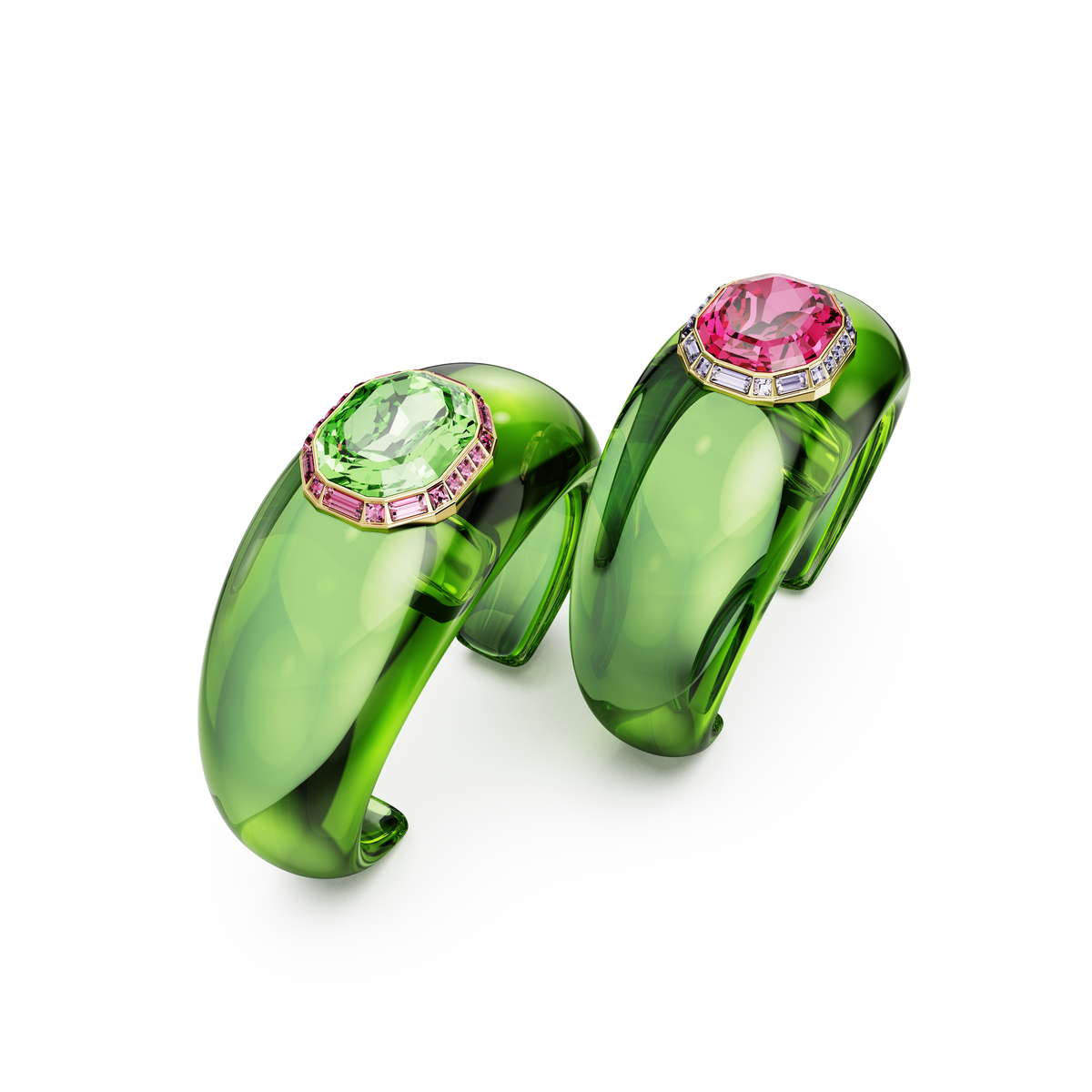 Swarovski Dulcis cuff, Set (2), Octagon cut, Pavé, Multicolored, Gold ...