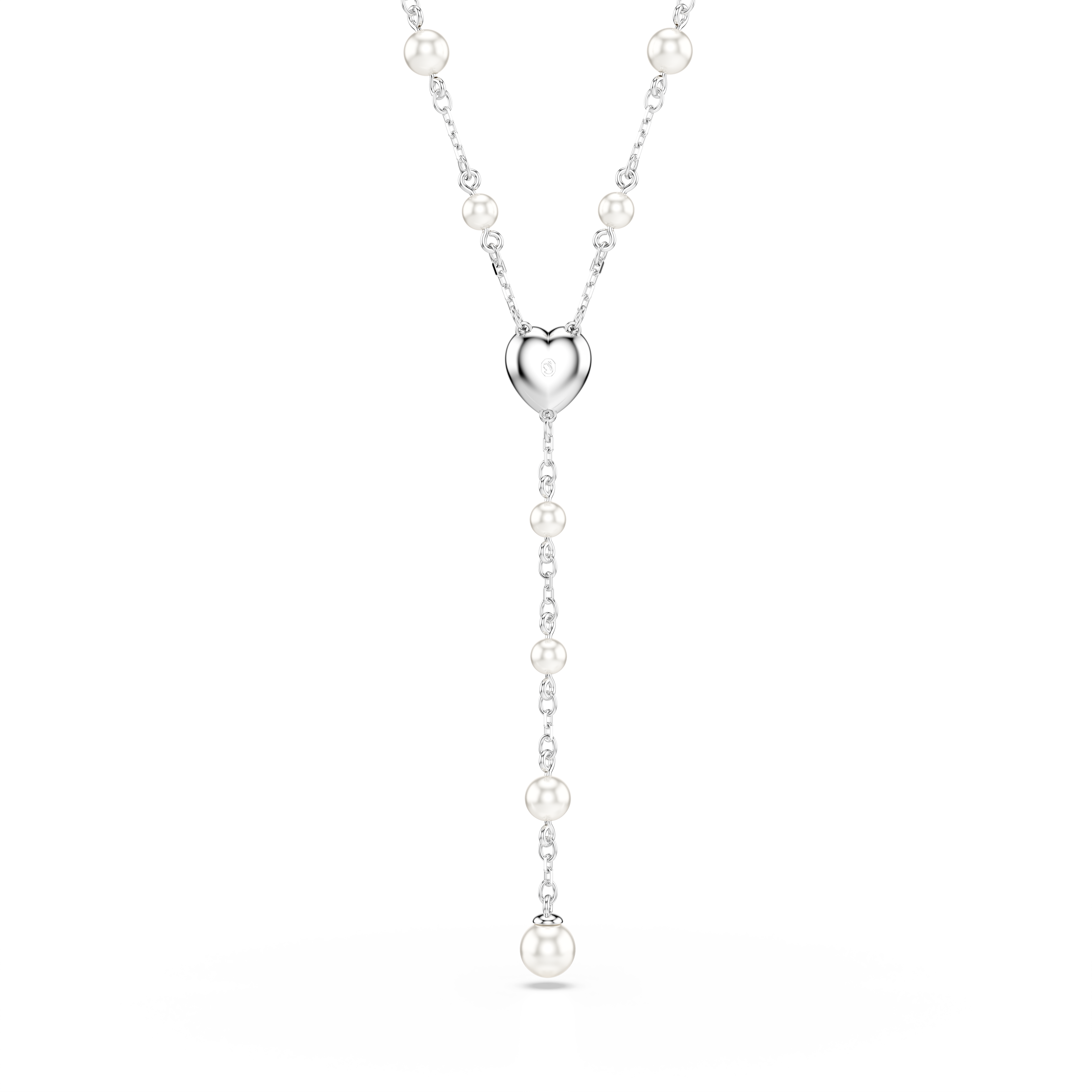 Swarovski Ariana Grande x Swarovski Y necklace, Mixed cuts, Crystal pearl, Heart, White, Rhodium plated 5720855