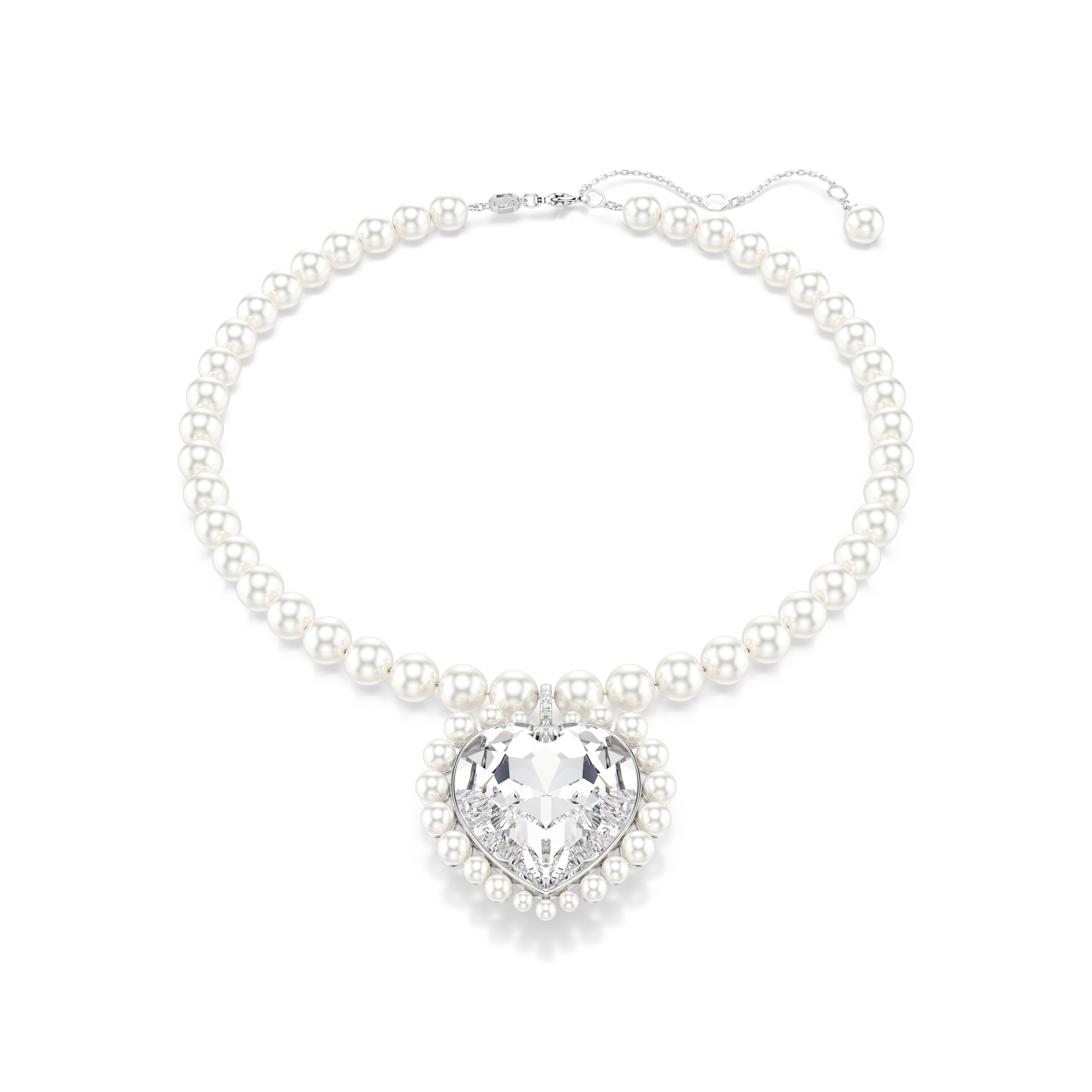 Swarovski Ariana Grande x Swarovski necklace, Crystal pearl, Heart cut, Heart, White, Rhodium plated 5720858