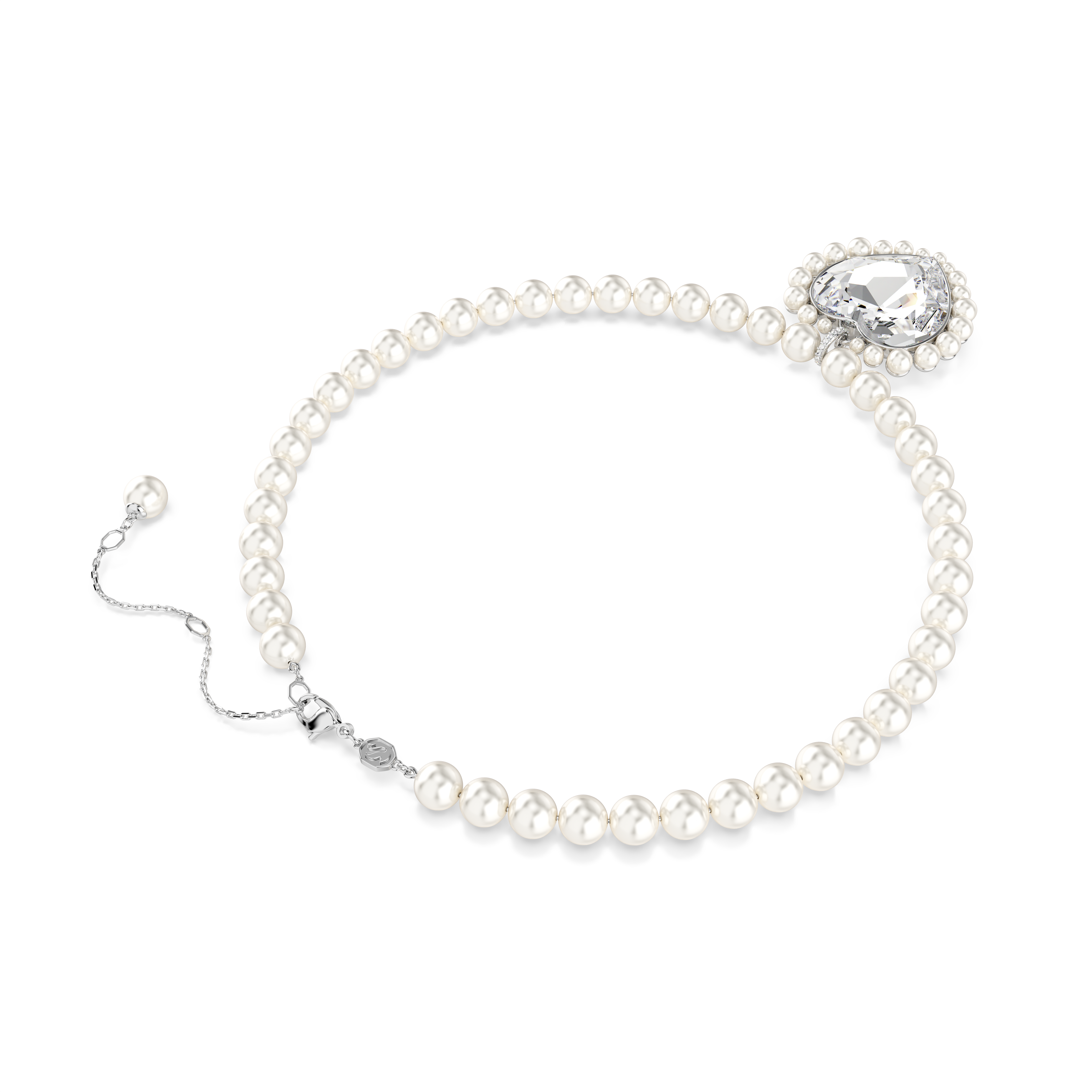 Swarovski Ariana Grande x Swarovski necklace, Crystal pearl, Heart cut, Heart, White, Rhodium plated 5720858