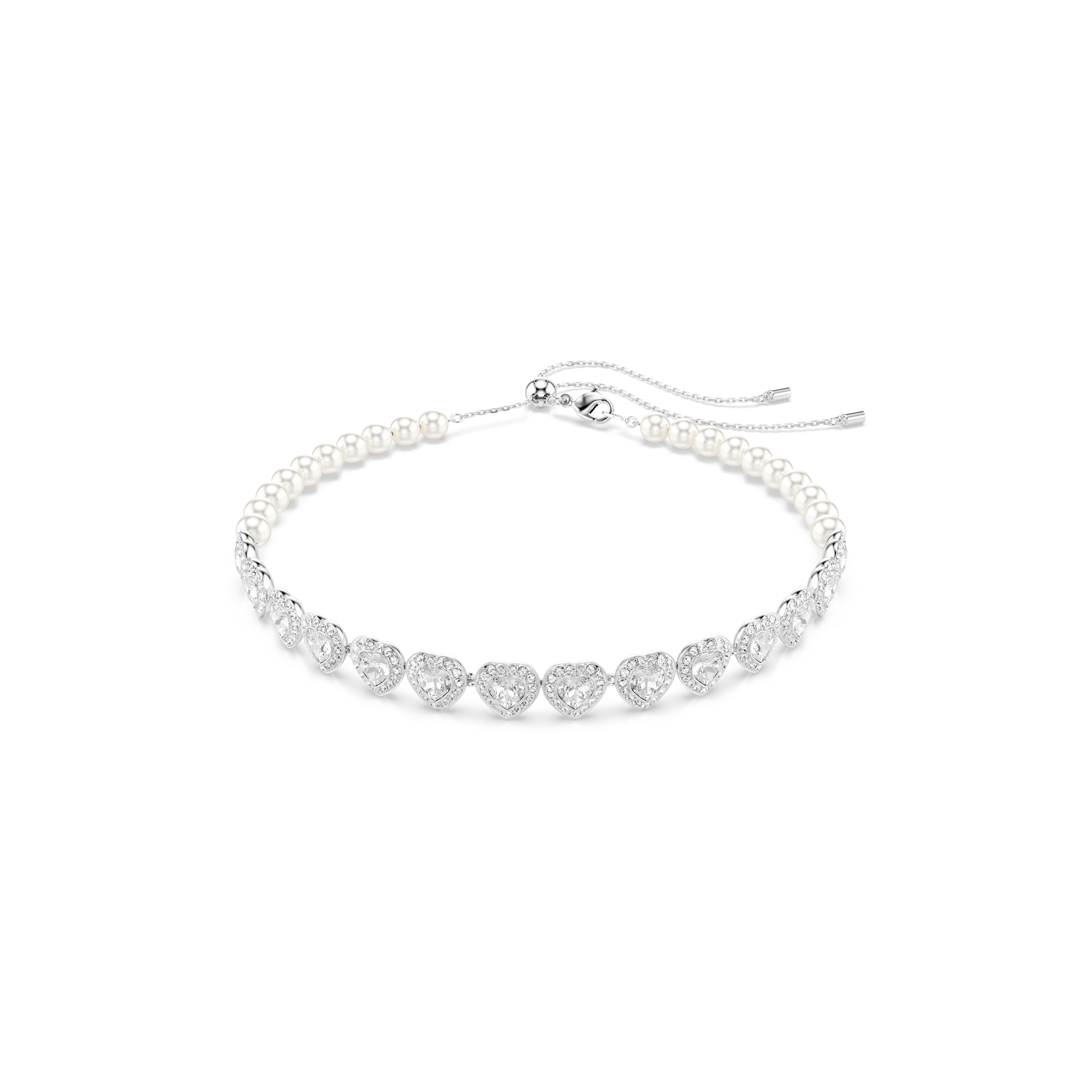 Swarovski Ariana Grande x Swarovski choker, Mixed cuts, Crystal pearl, Heart, White, Rhodium plated 5720861