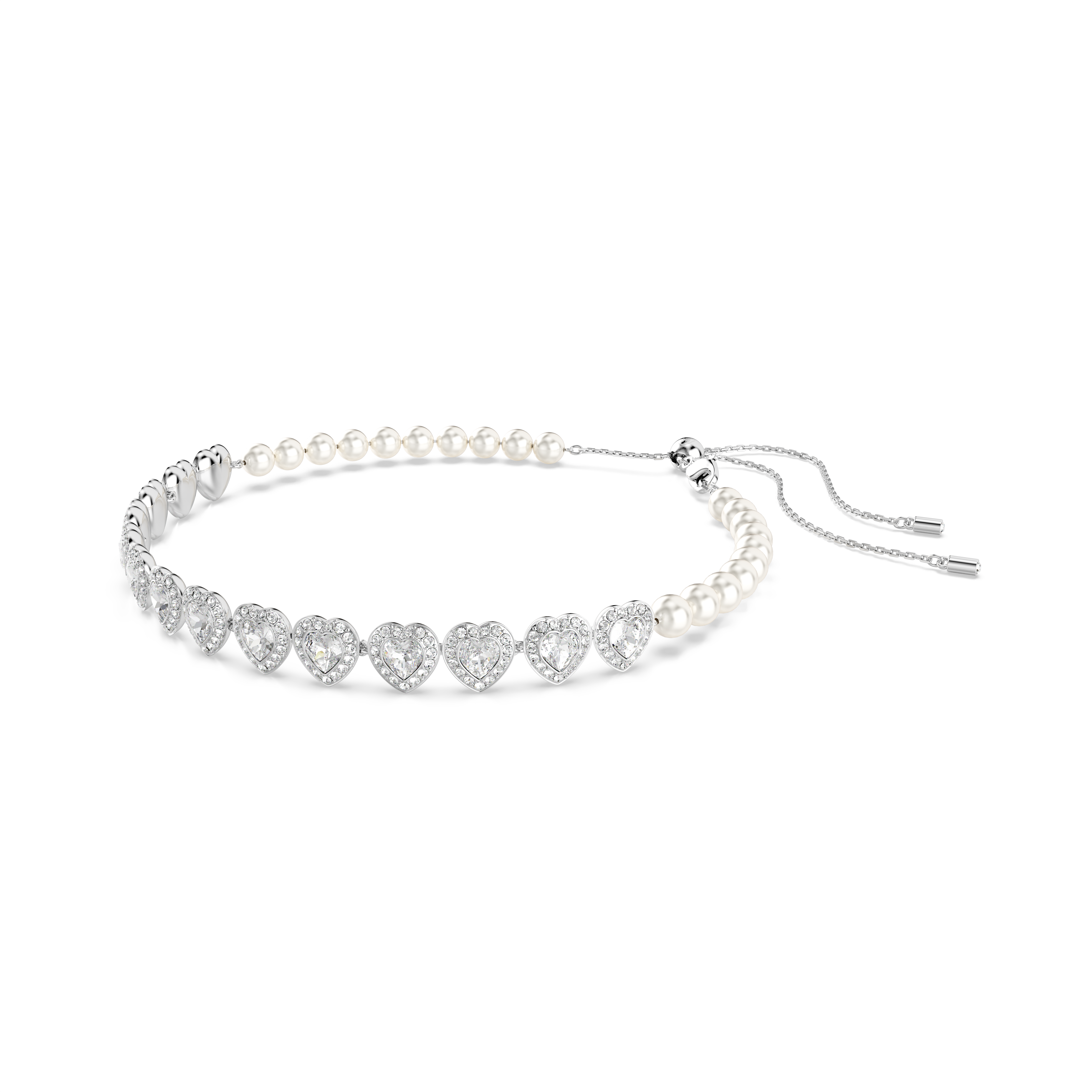 Swarovski Ariana Grande x Swarovski choker, Mixed cuts, Crystal pearl, Heart, White, Rhodium plated 5720861