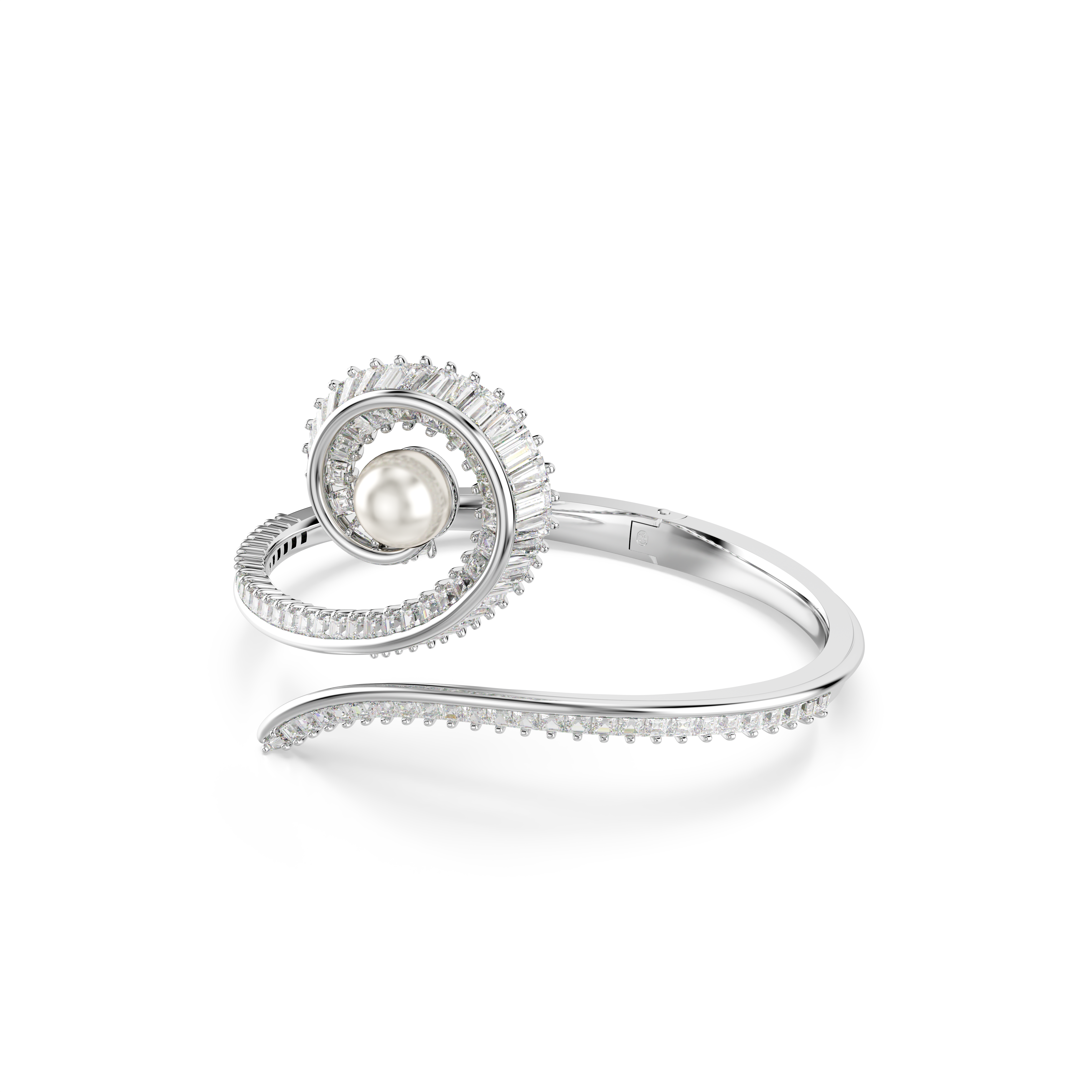 Swarovski Ariana Grande x Swarovski bangle, Crystal pearl, Baguette cut, White, Rhodium plated 5720863