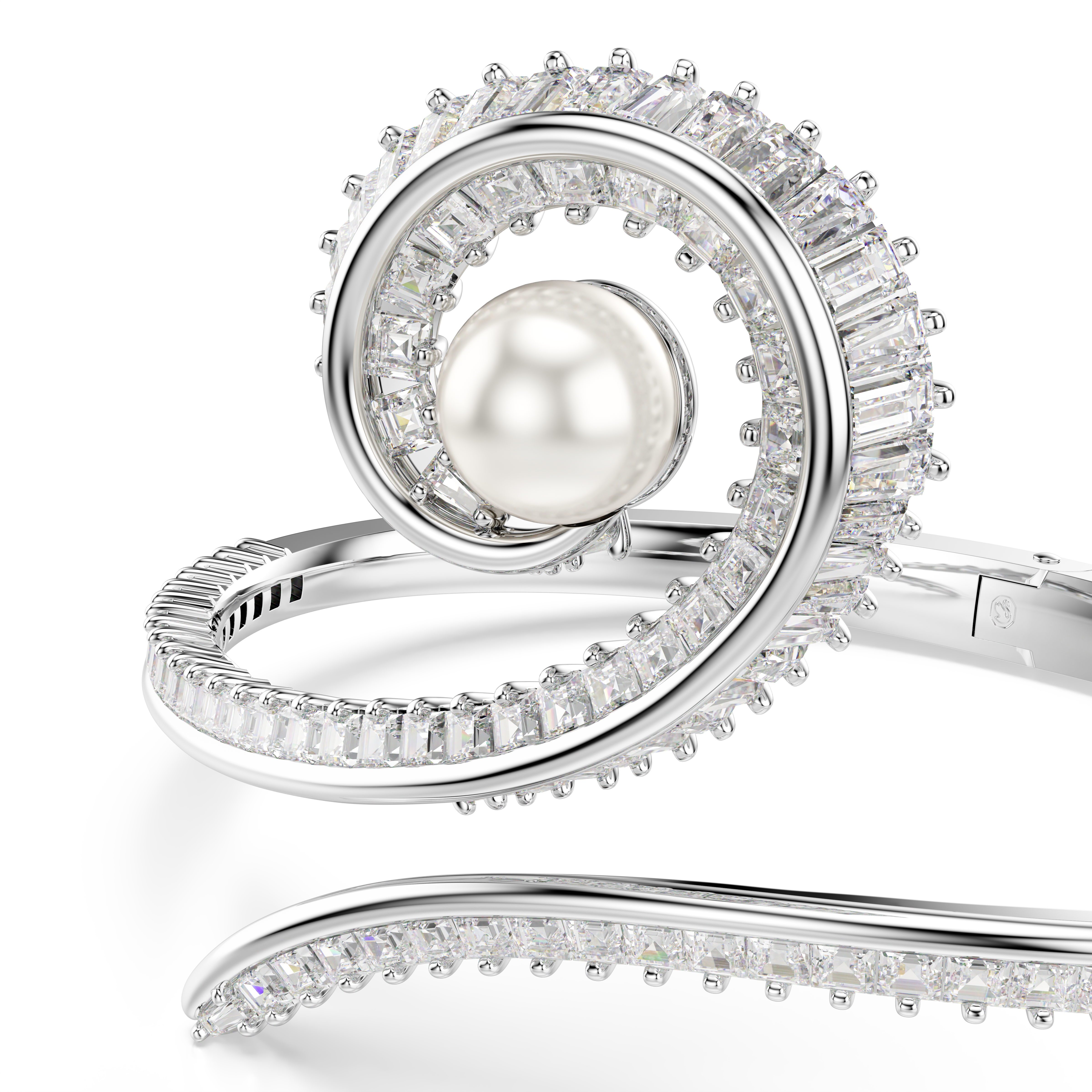 Swarovski Ariana Grande x Swarovski bangle, Crystal pearl, Baguette cut, White, Rhodium plated 5720863