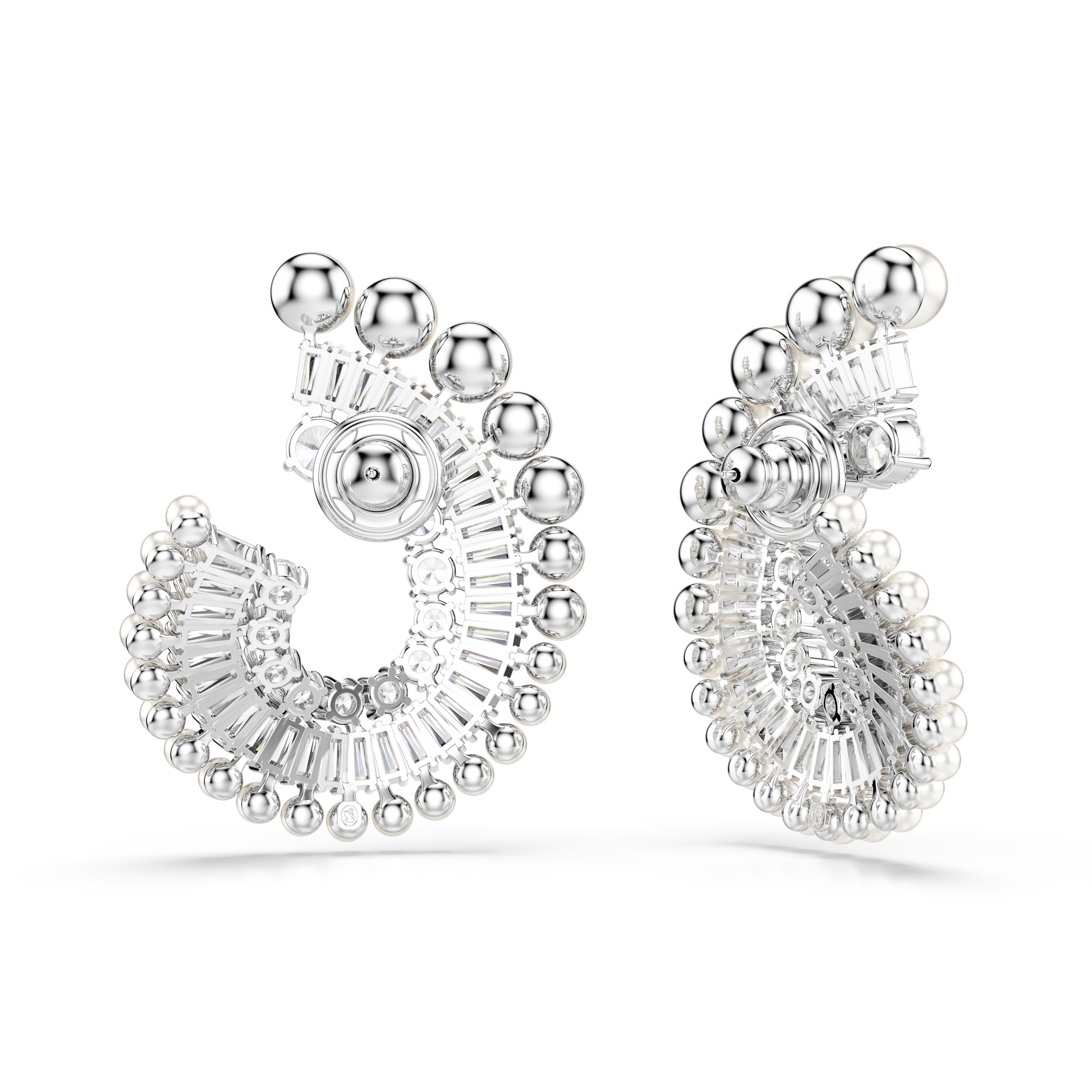 Swarovski Ariana Grande x Swarovski drop earrings, Crystal Pearl, Mixed cuts, White, Rhodium plated 5720869