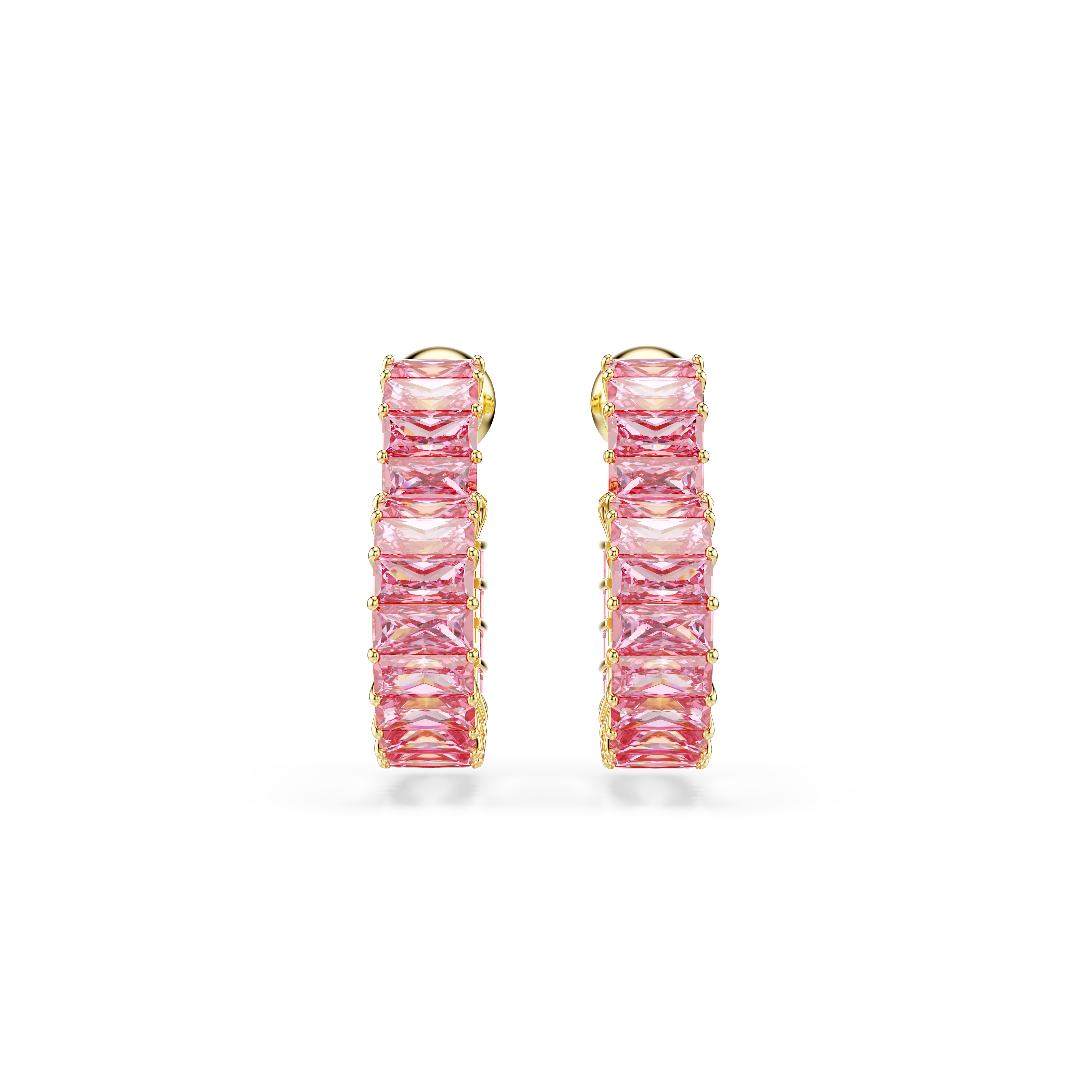 Swarovski Matrix hoop earrings, Baguette cut, Heart, Small, Pink, Gold-tone plated 5720883