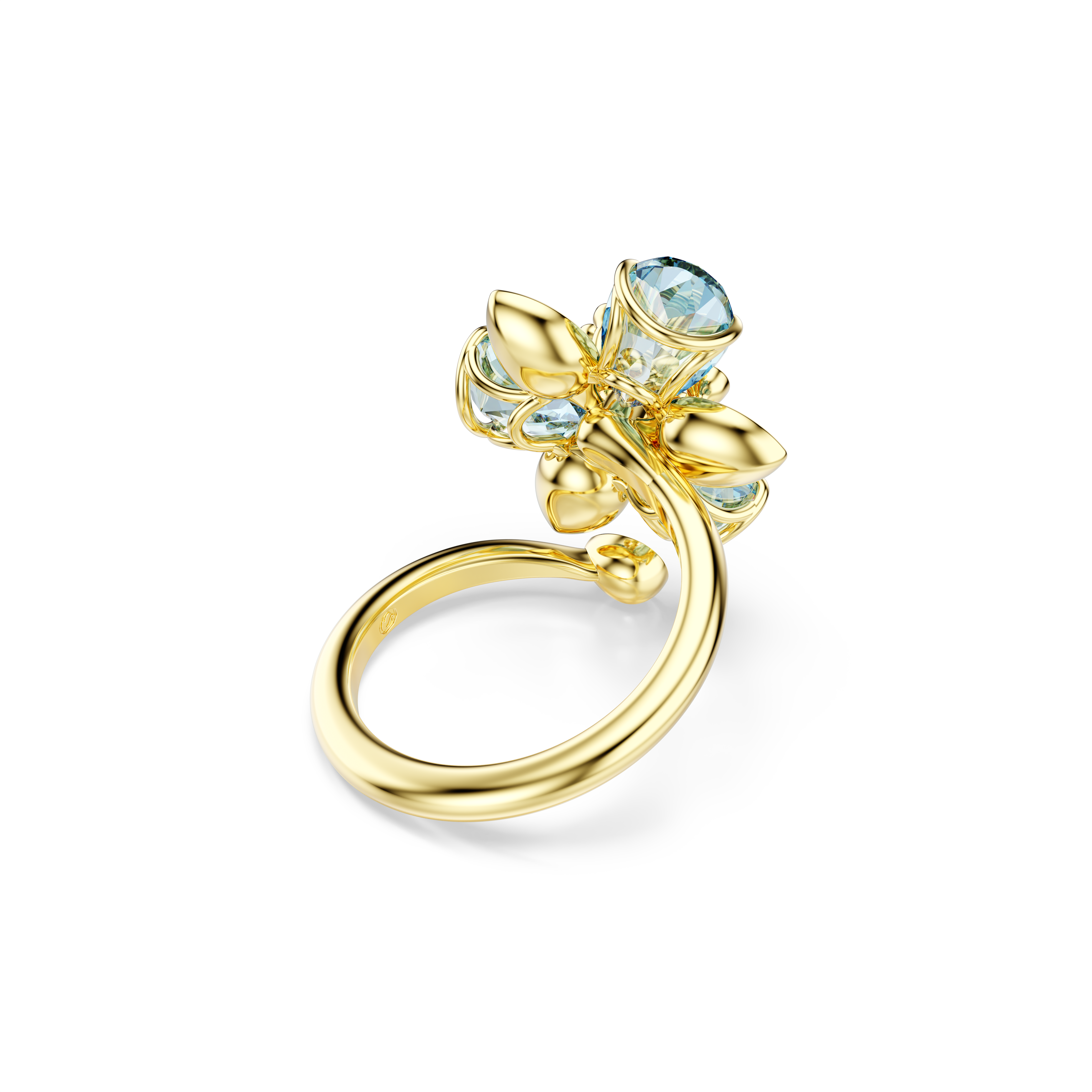 Swarovski Idyllia open ring, Mixed cuts, Flower, Blue, Gold-tone plated 5721585