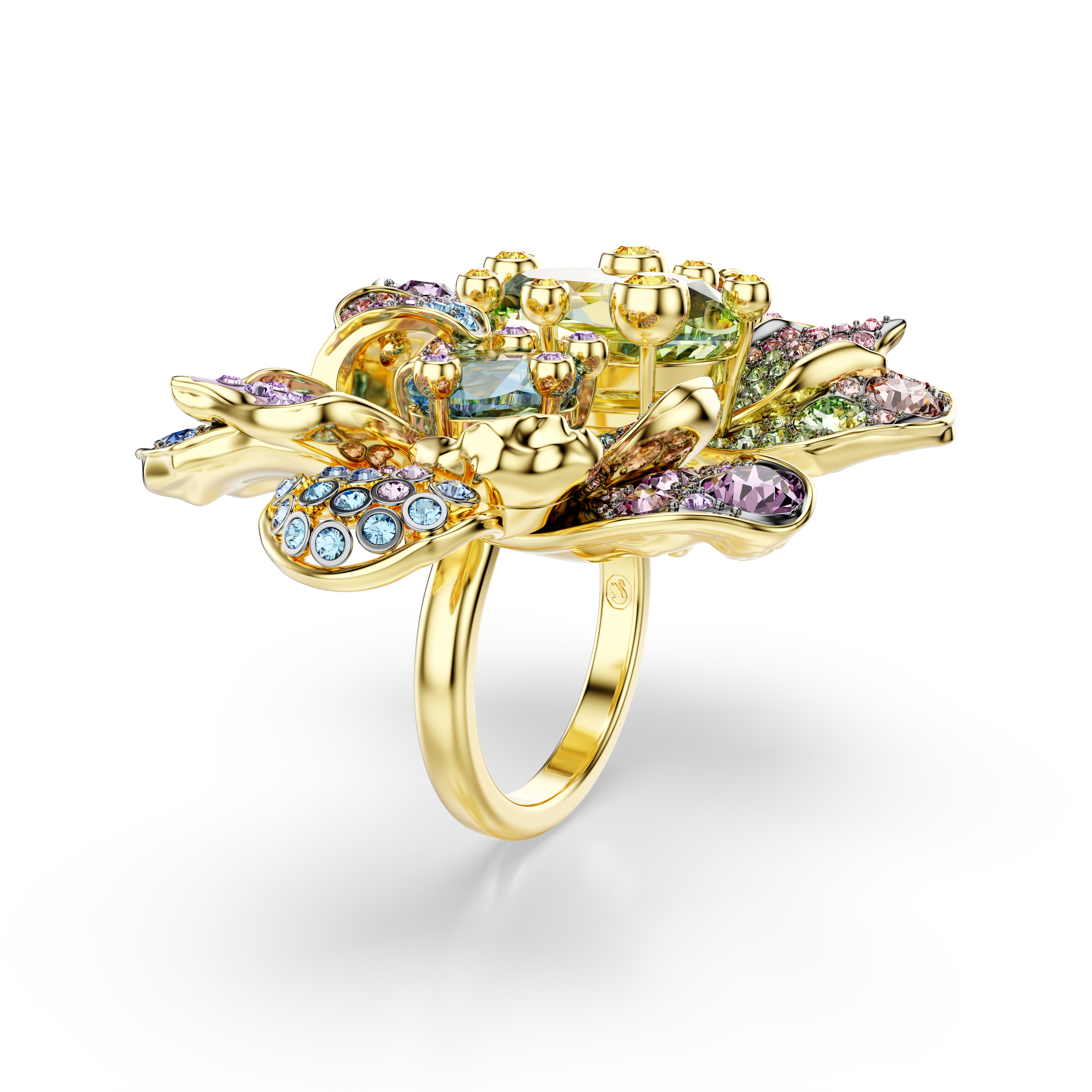 Swarovski Idyllia ring, Mixed cuts, Pavé, Flower, Multicolored, Gold-tone plated 5721594