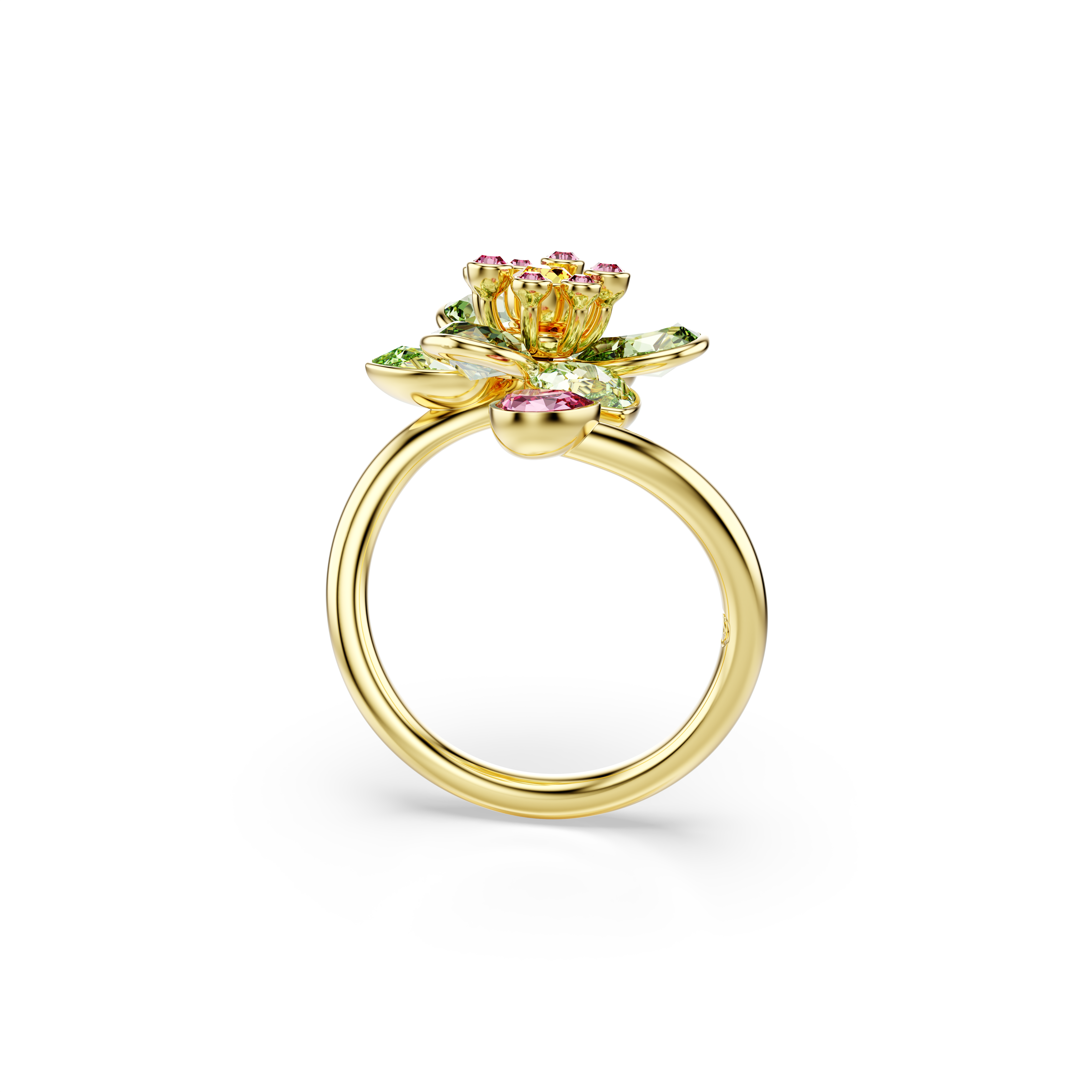 Swarovski Idyllia open ring, Mixed cuts, Flower, Green, Gold-tone plated 5721599