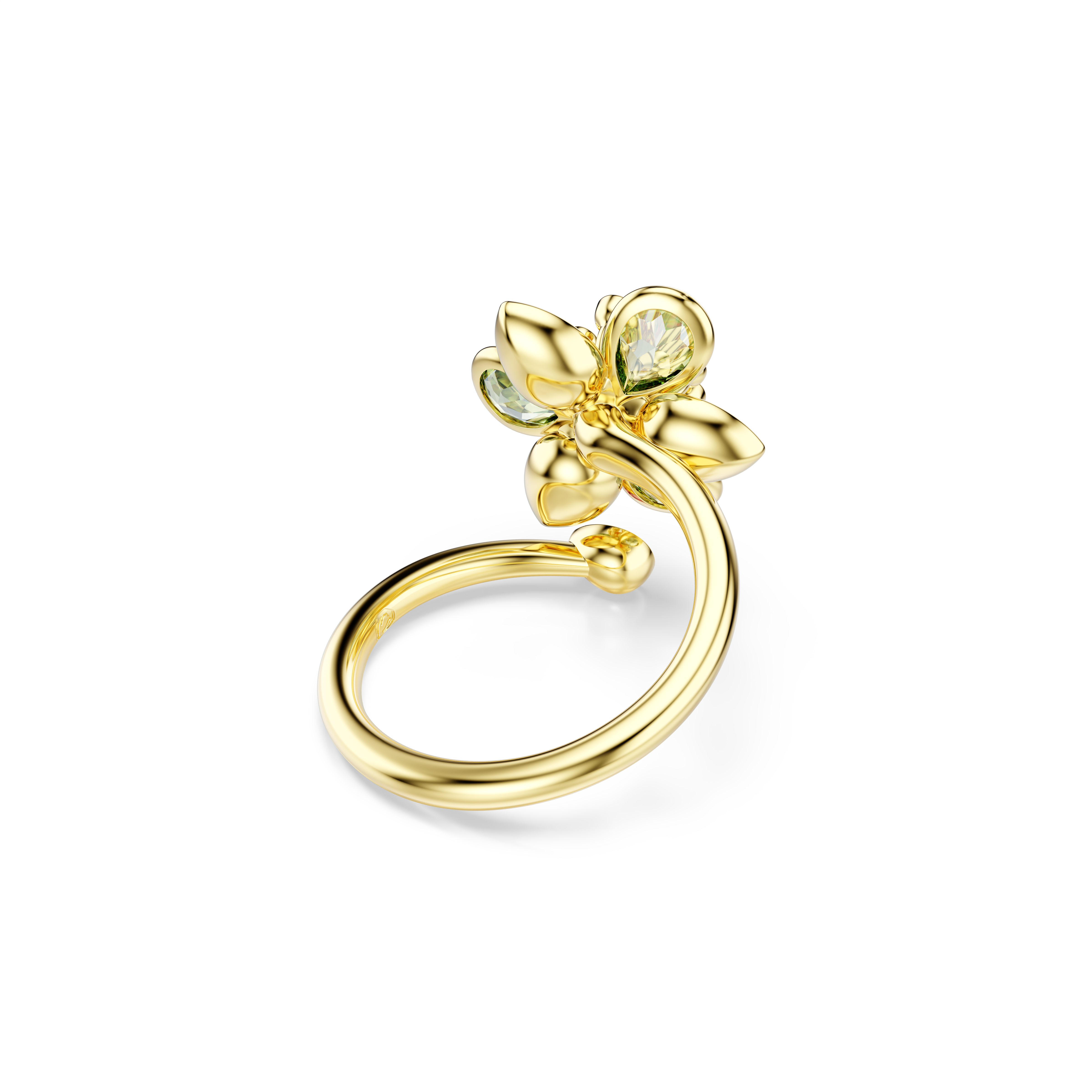 Swarovski Idyllia open ring, Mixed cuts, Flower, Green, Gold-tone plated 5721599