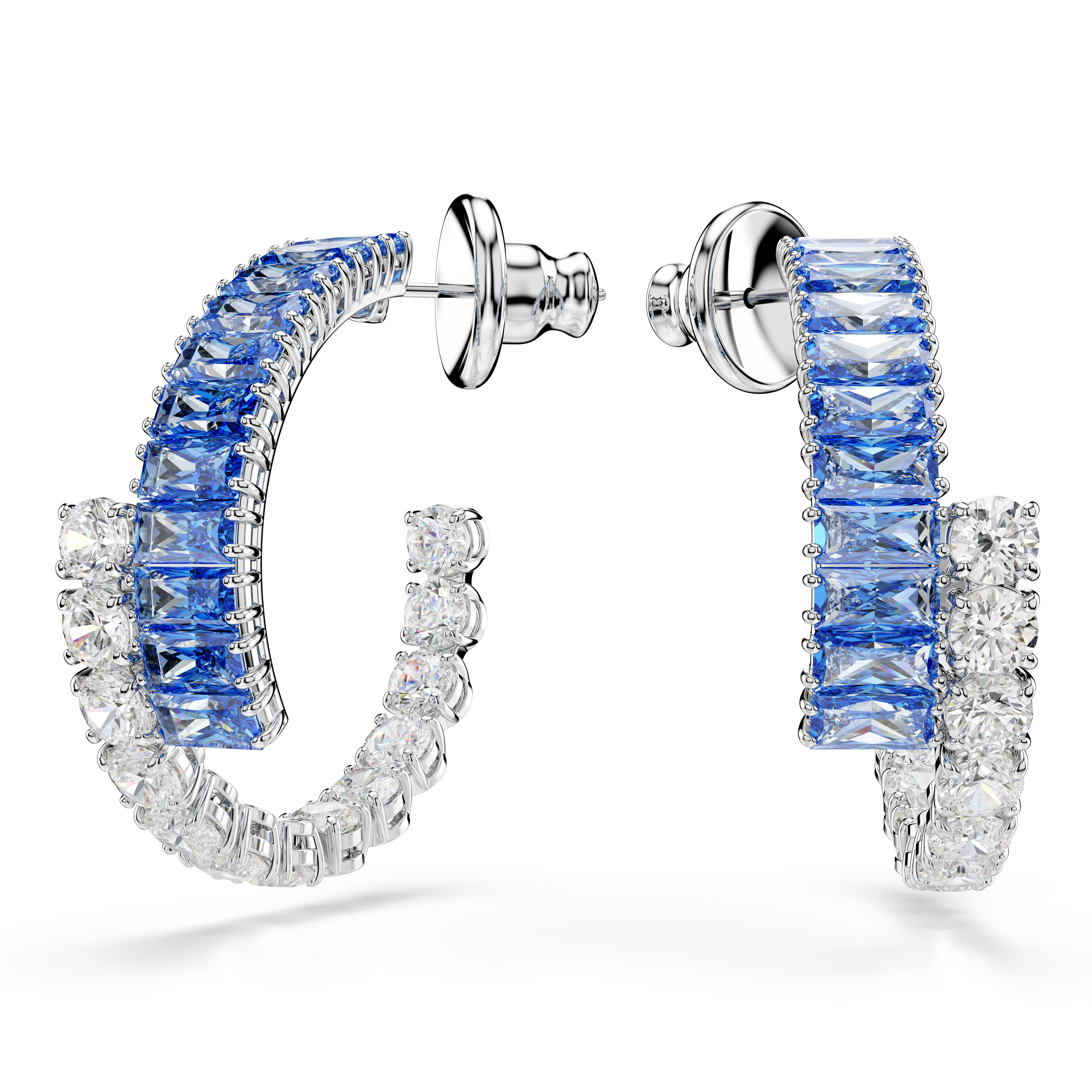 Swarovski Matrix hoop earrings, Mixed cuts, Blue, Rhodium plated 5722459