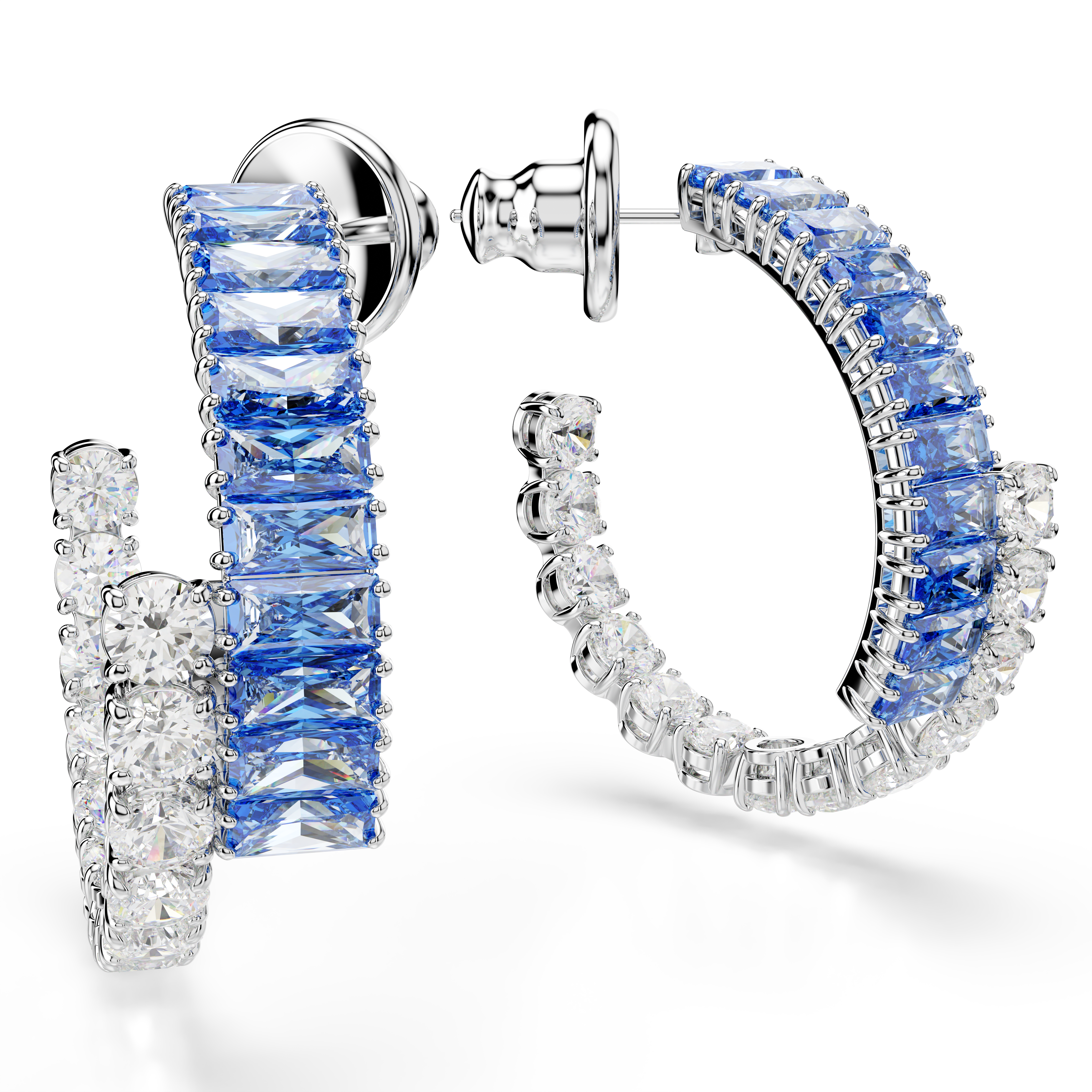 Swarovski Matrix hoop earrings, Mixed cuts, Blue, Rhodium plated 5722459