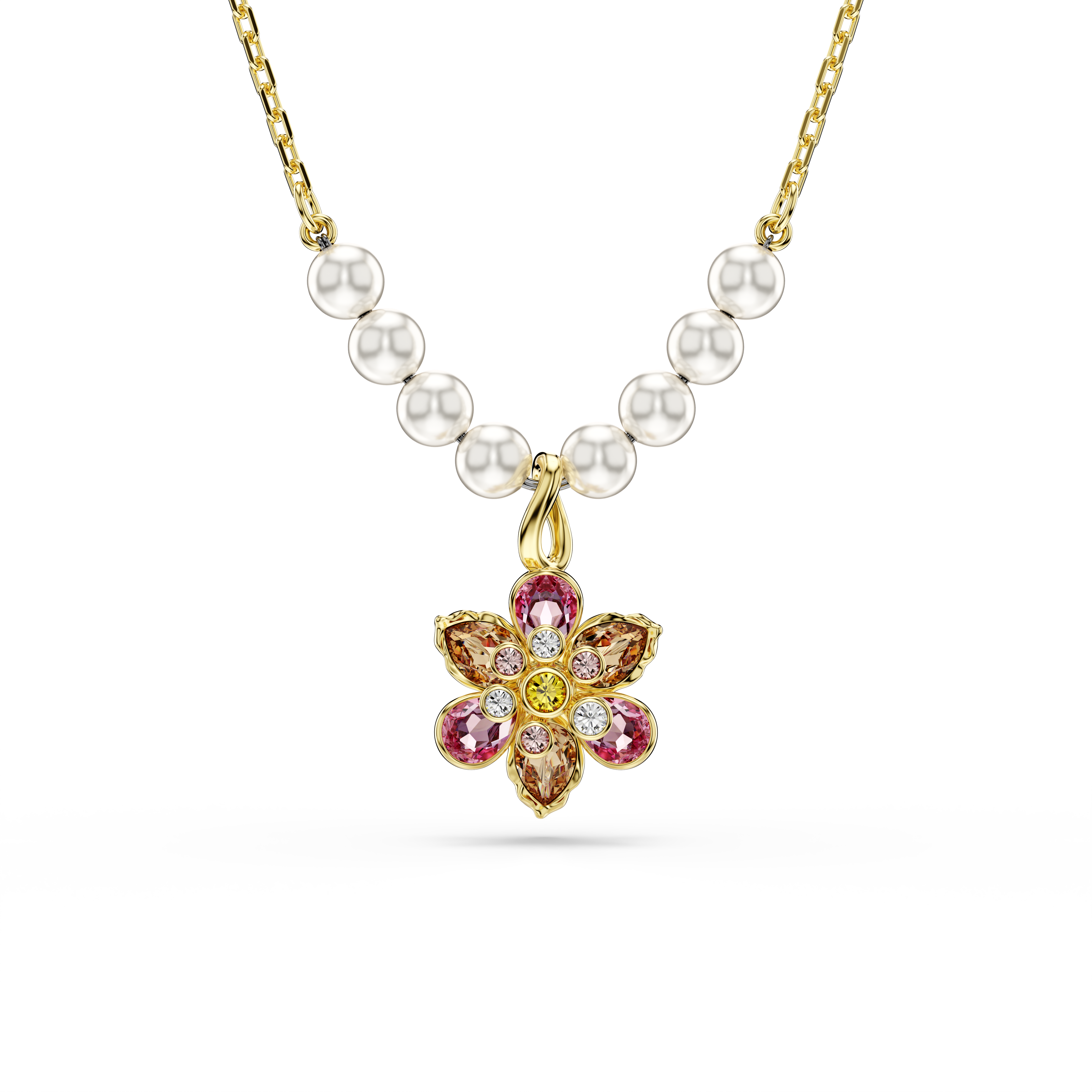 Swarovski Idyllia pendant, Crystal pearl, Mixed cuts, Flower, Multicolored, Gold-tone plated 5723140