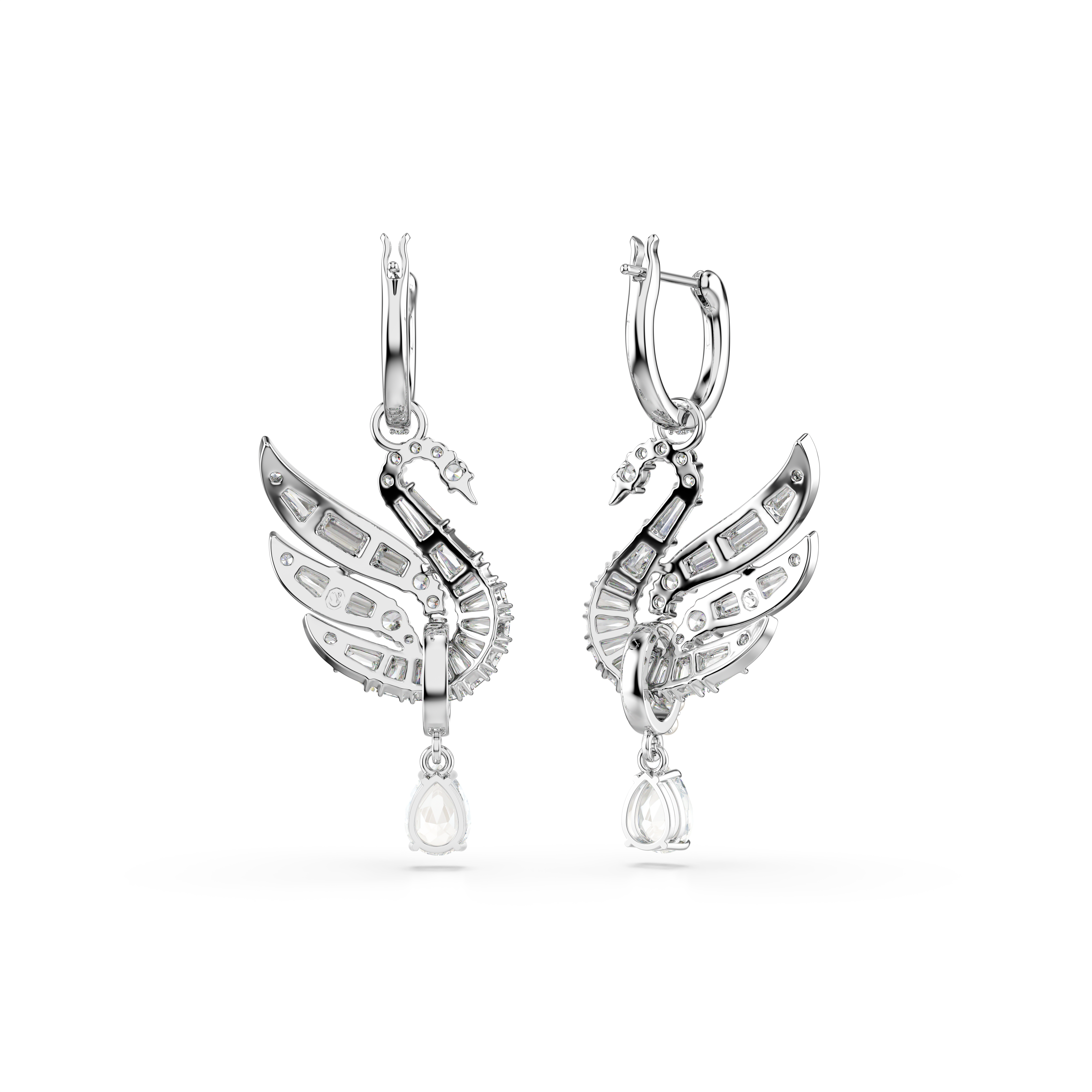 Swarovski Swan earrings, Swan, White, Rhodium plated 5723388