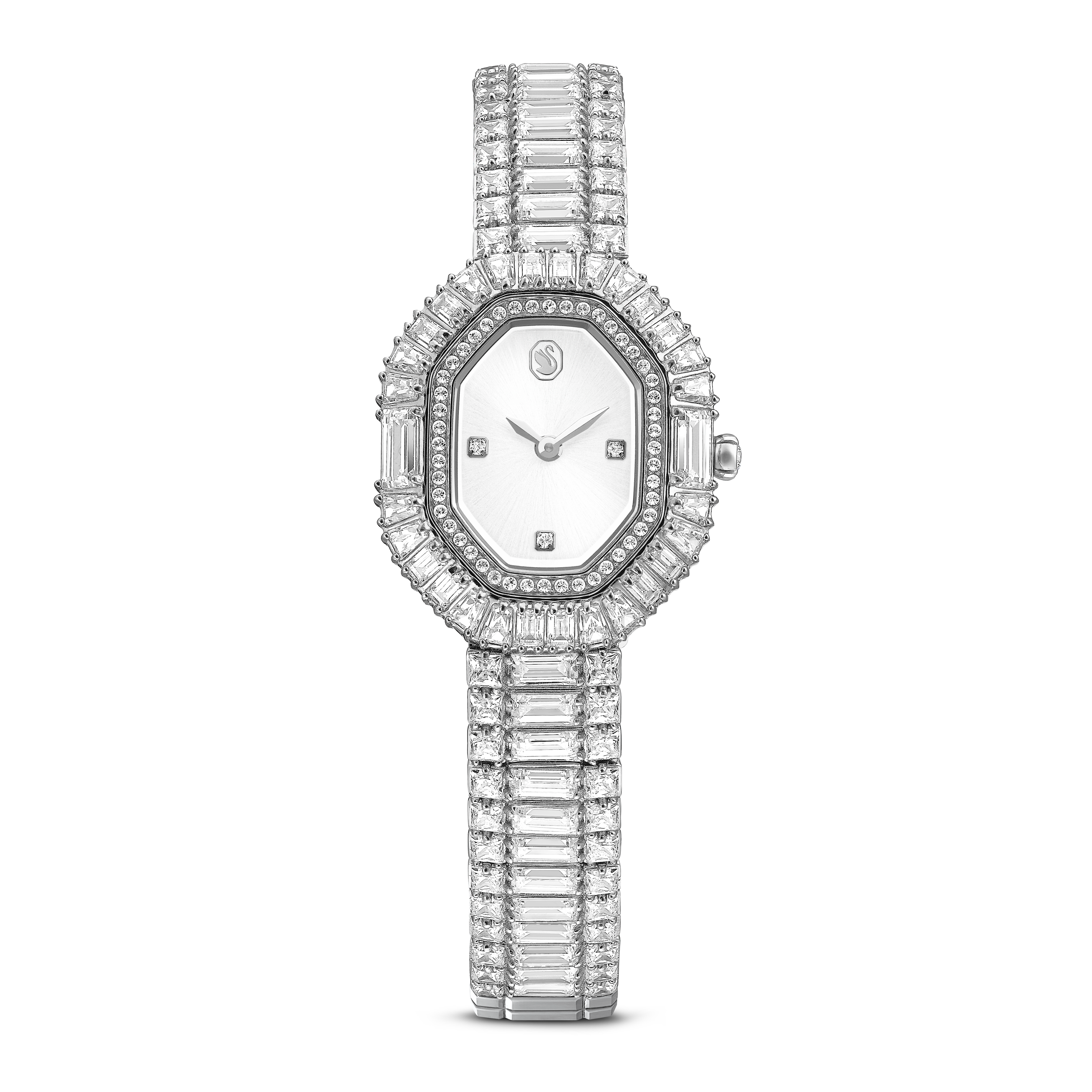 Swarovski Matrix octagon watch, Baguette cut, Metal bracelet, Silver tone, Stainless steel 5724516