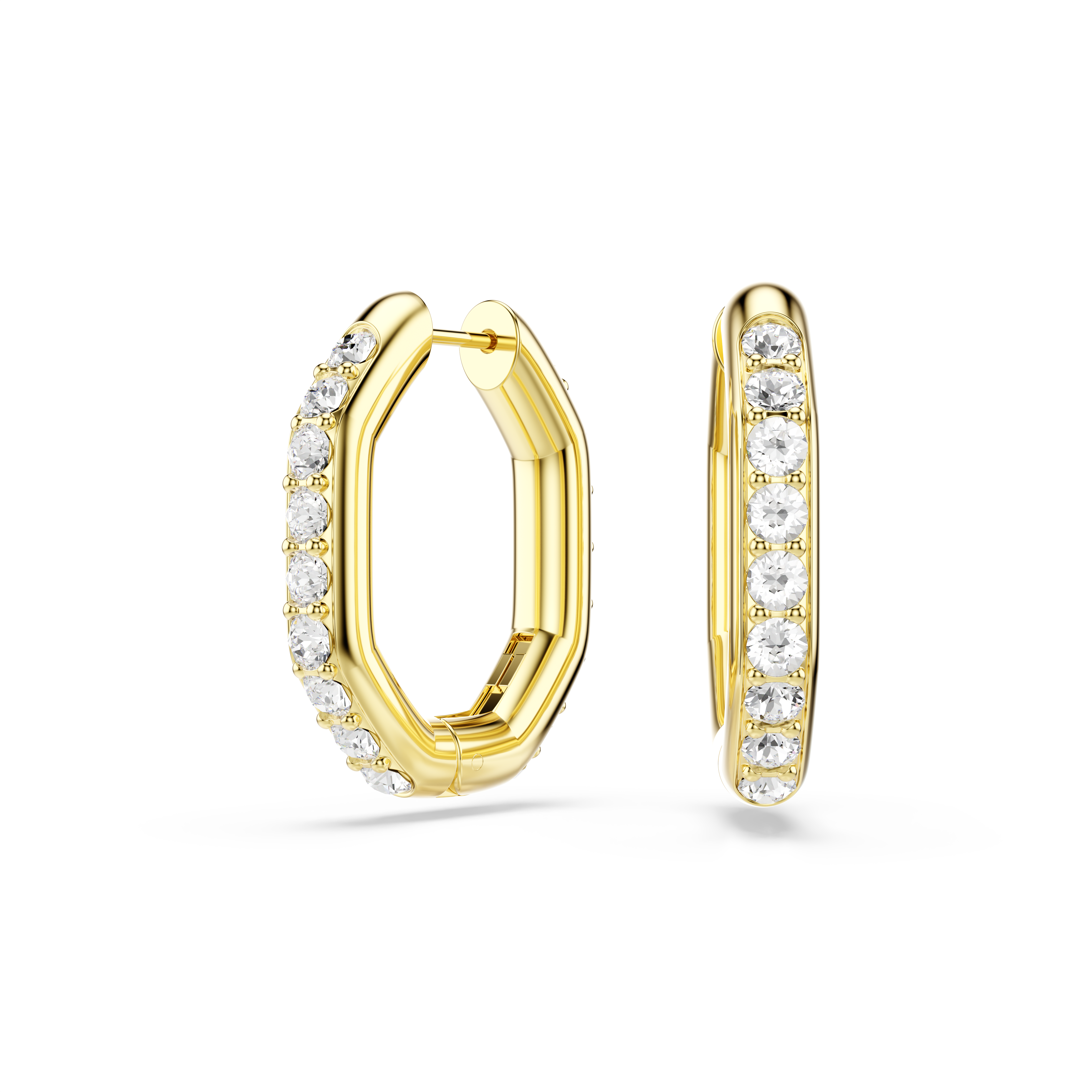 Swarovski Dextera hoop earrings, Octagon shape, Round cut, Medium, White, Gold-tone plated 5724584