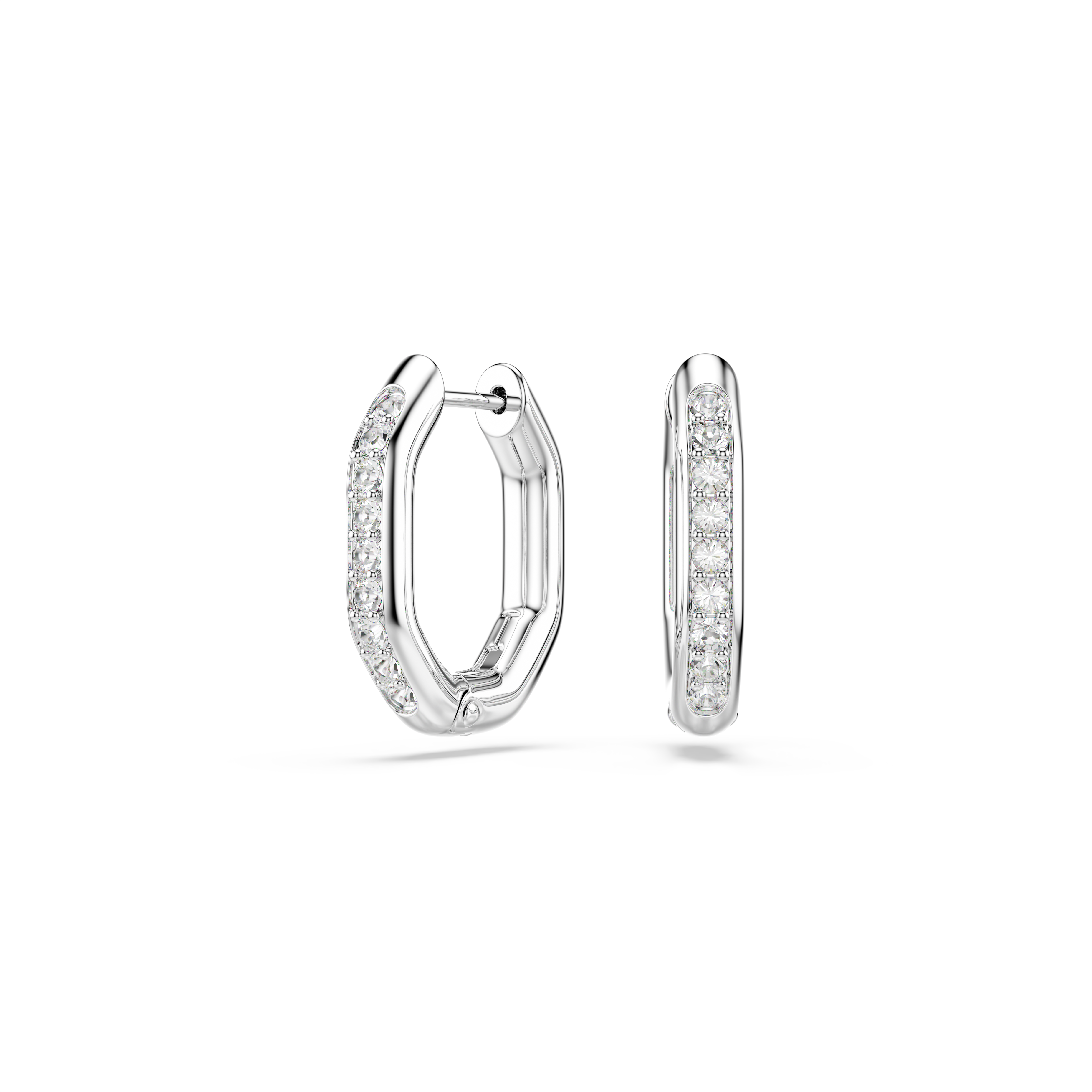 Swarovski Dextera hoop earrings, Octagon shape, Round cut, Small, White, Rhodium plated 5724585