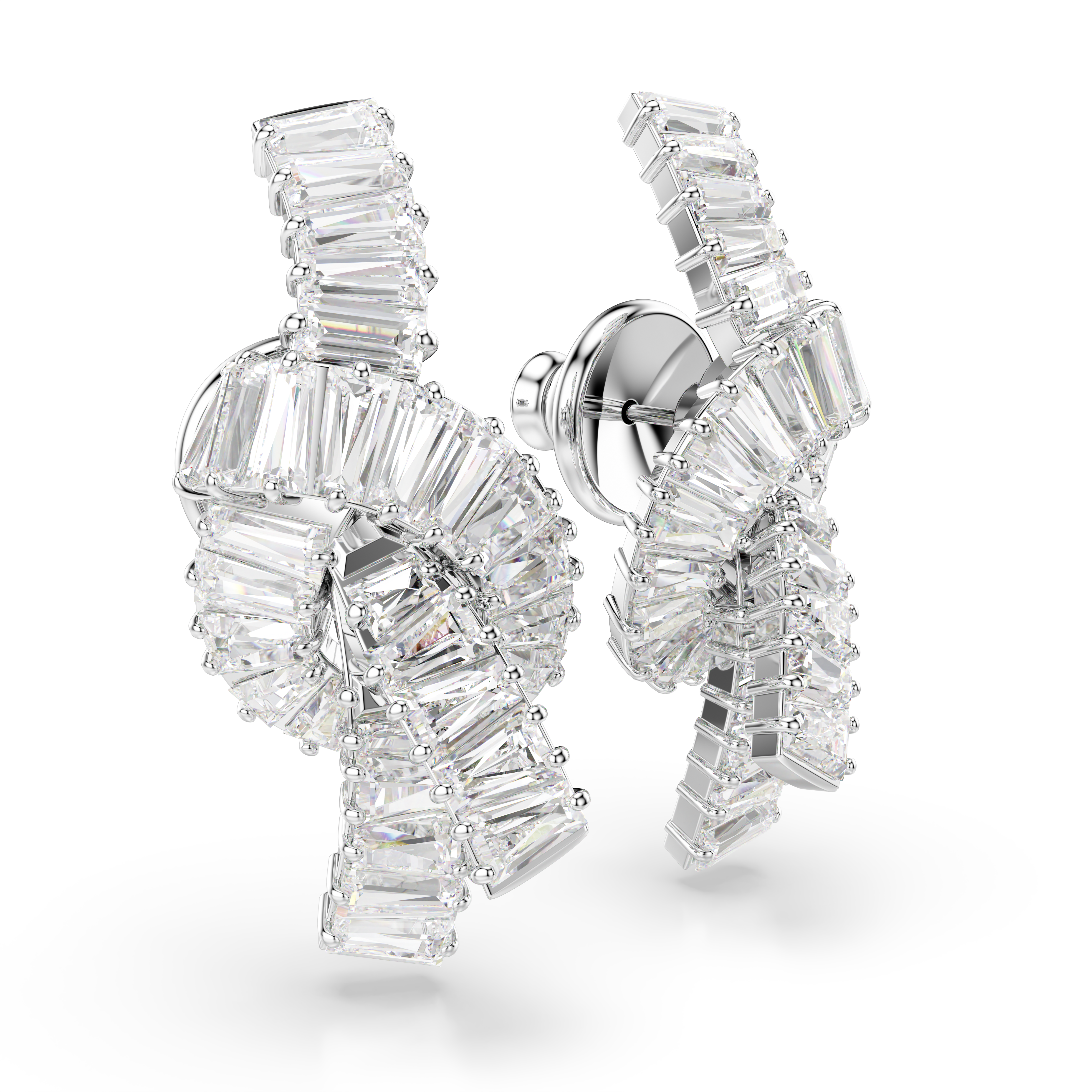 Swarovski Matrix earrings, Baguette cut, Knot, White, Rhodium plated 5727040