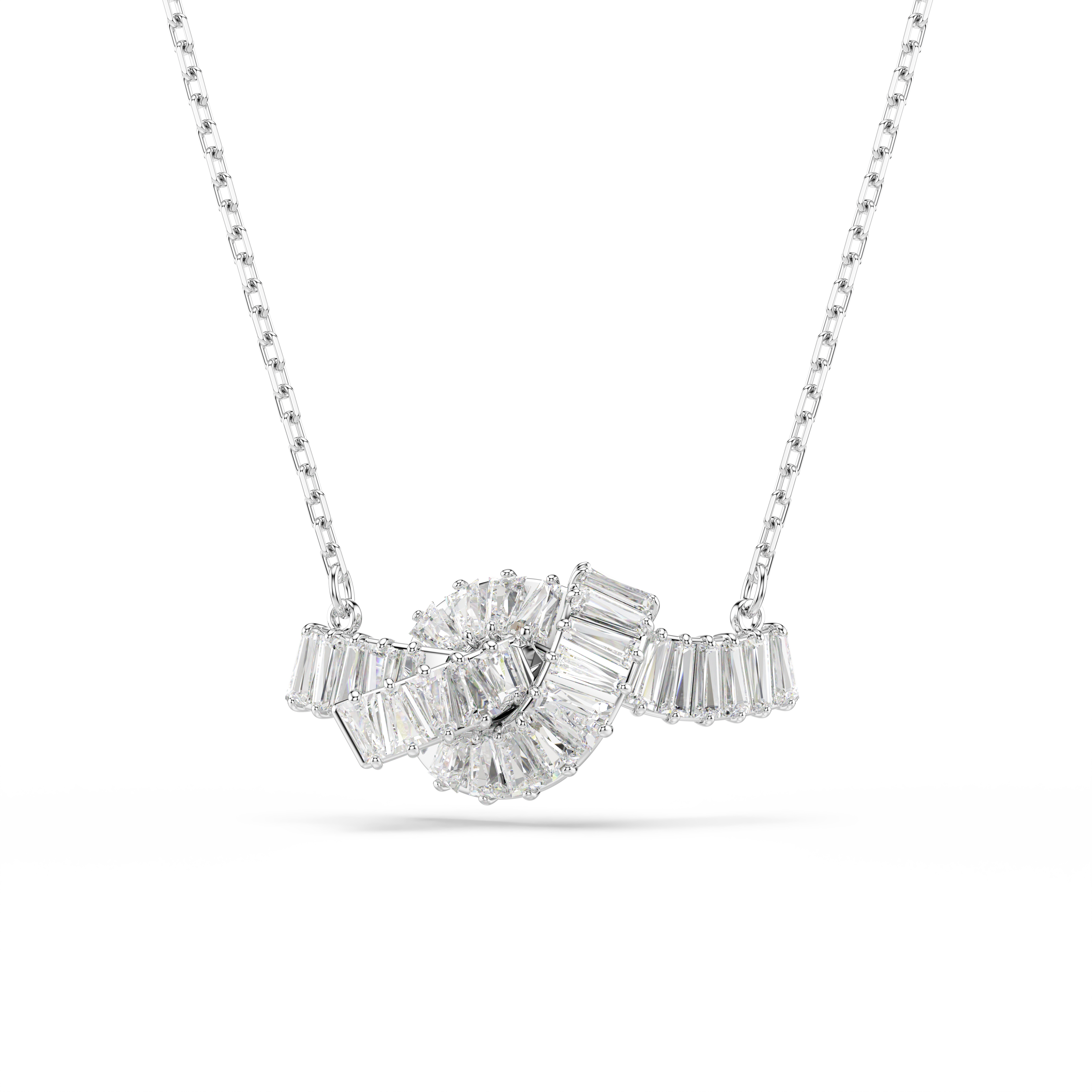 Swarovski Matrix pendant, Baguette cut, Knot, White, Rhodium plated 5728553