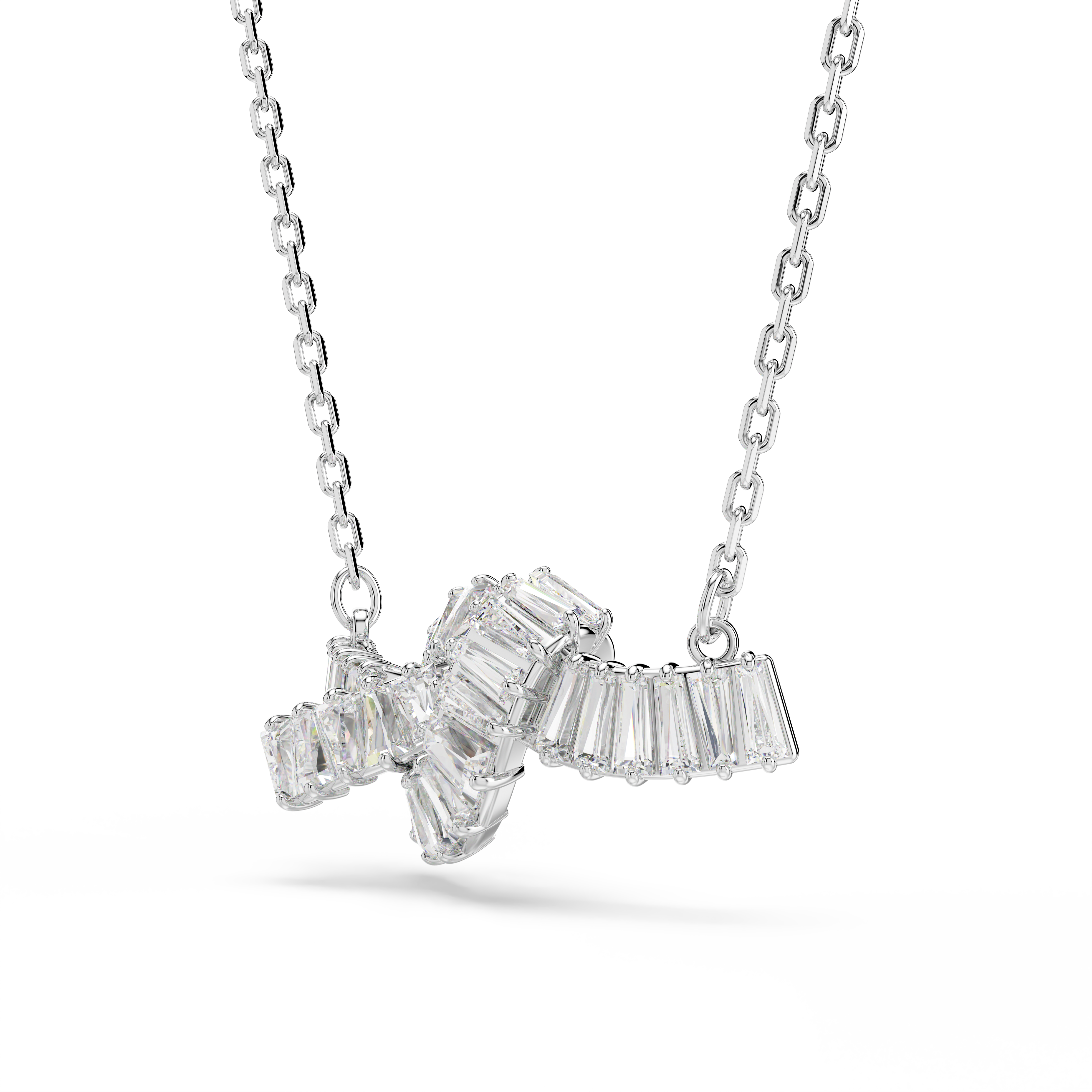 Swarovski Matrix pendant, Baguette cut, Knot, White, Rhodium plated 5728553