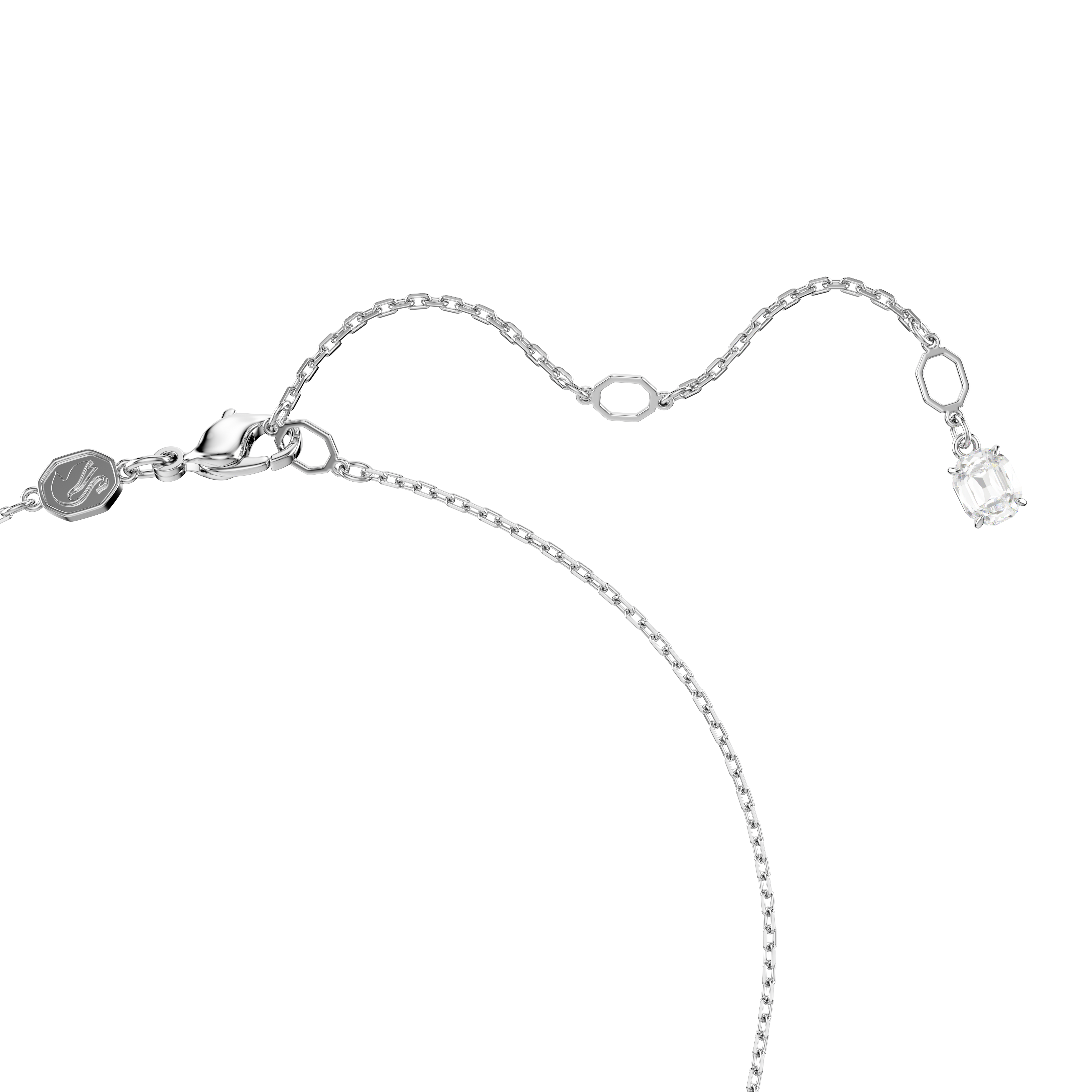 Swarovski Matrix pendant, Baguette cut, Knot, White, Rhodium plated 5728553