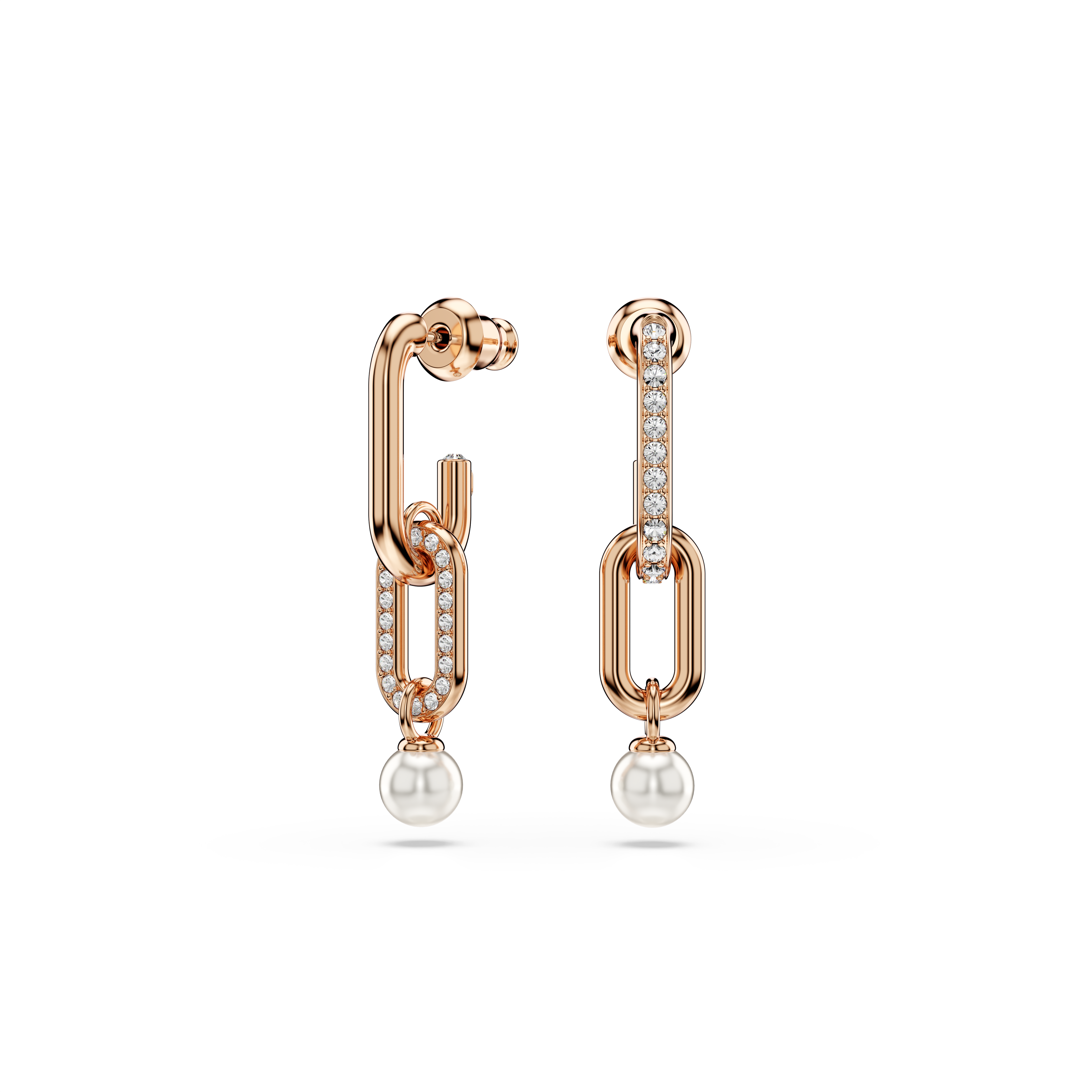 Swarovski Constella drop earrings, Crystal pearl, Round cut, White, Rose gold-tone plated 5728585
