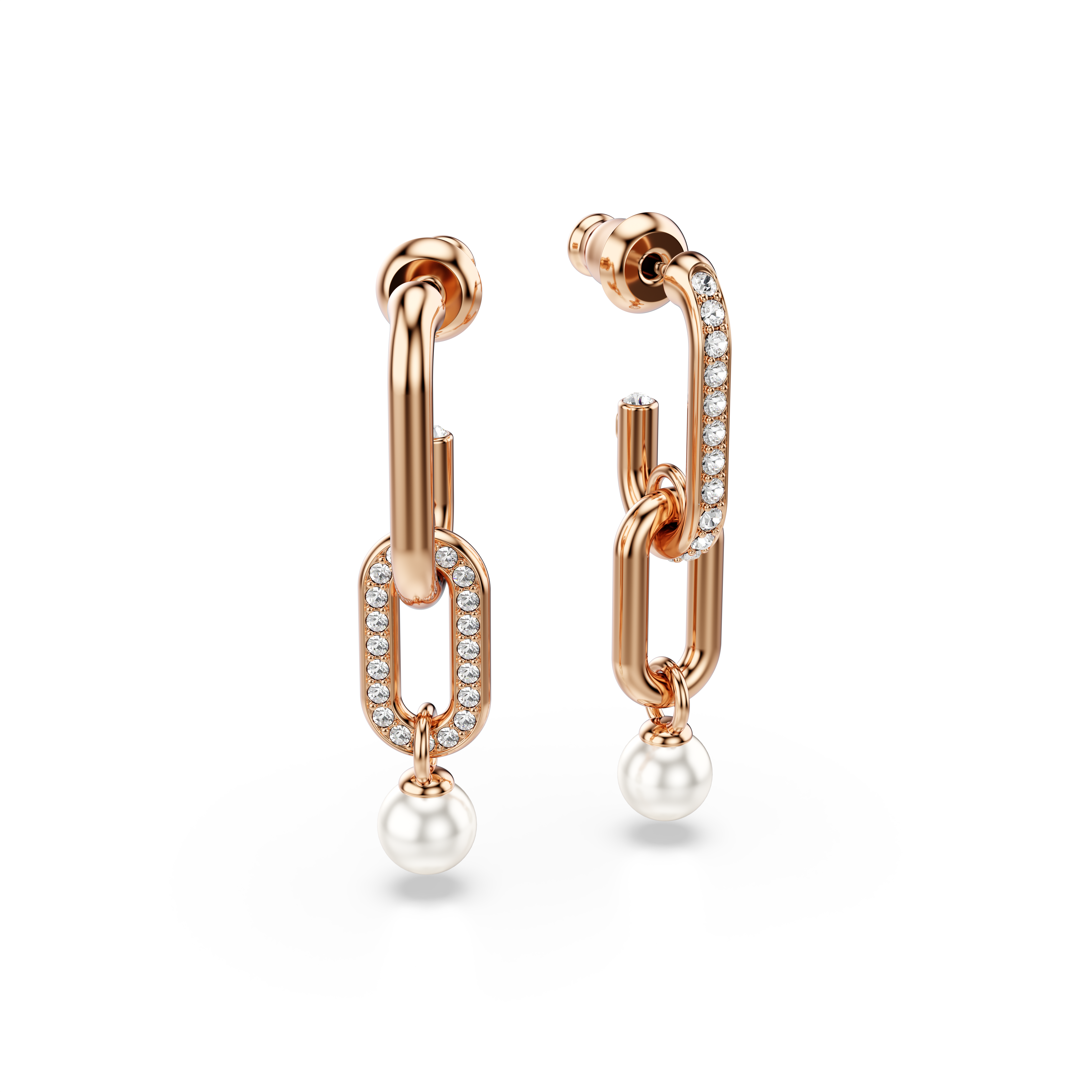 Swarovski Constella drop earrings, Crystal pearl, Round cut, White, Rose gold-tone plated 5728585
