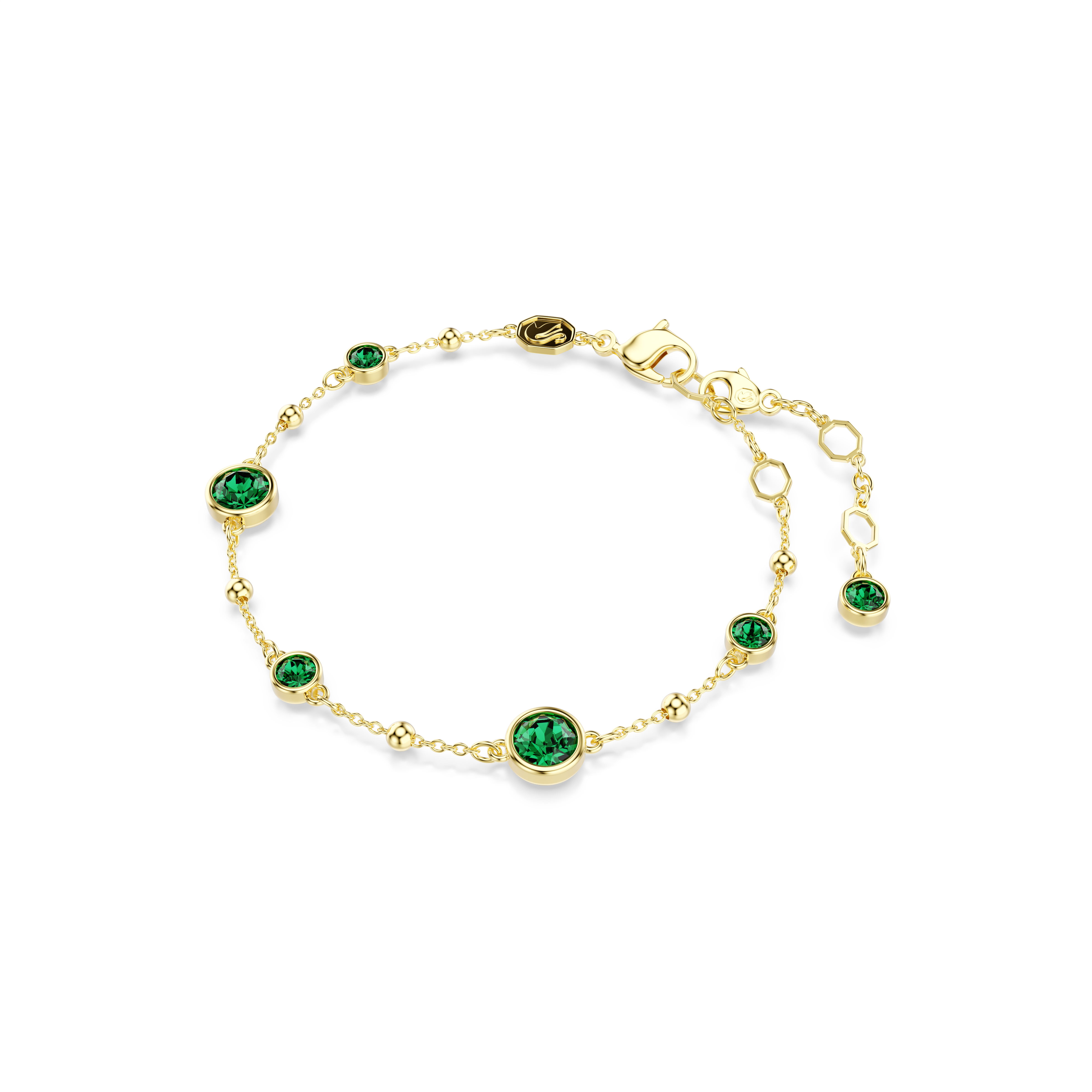 Swarovski Imber bracelet, Round cut, Green, Gold-tone plated 5730676