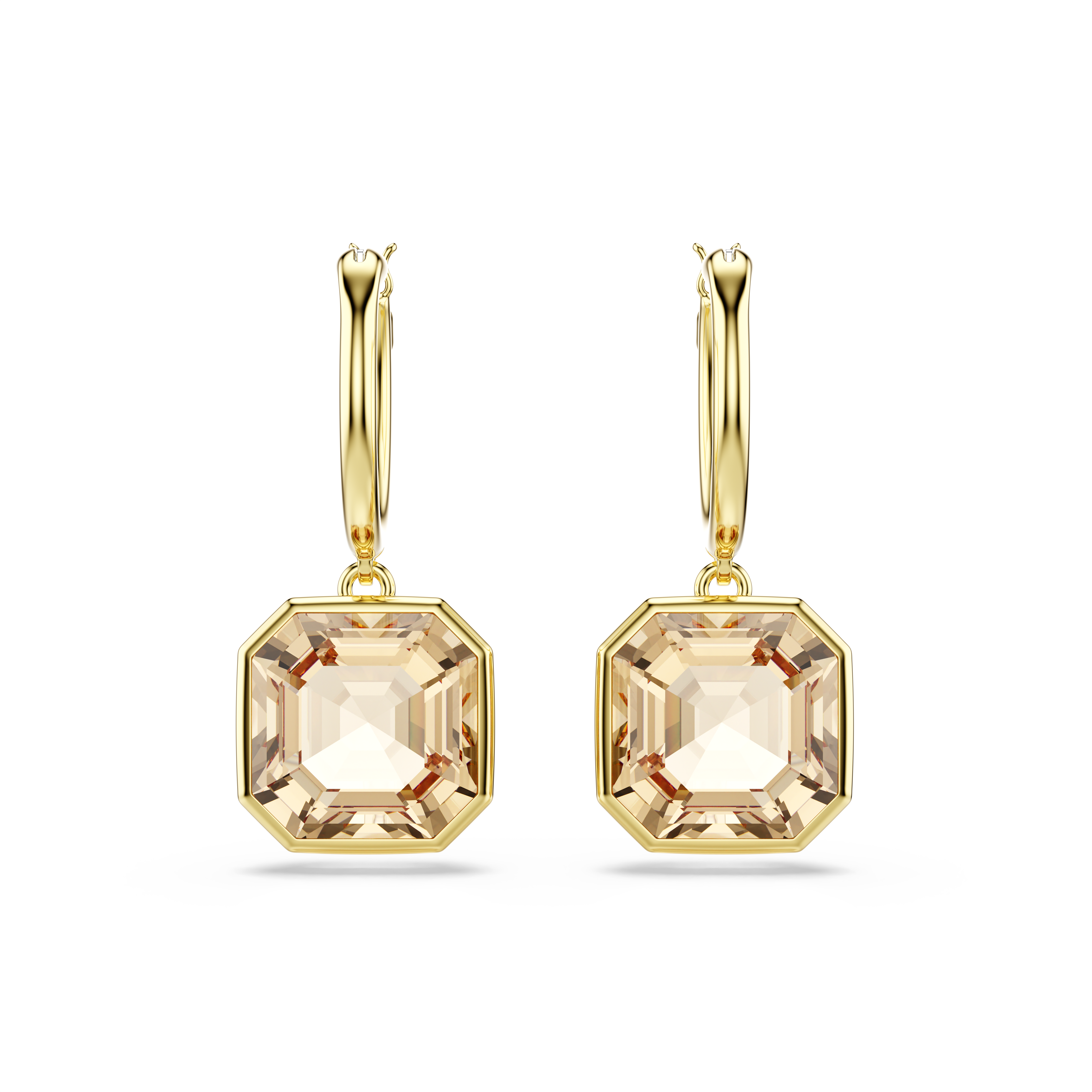 Swarovski Millenia drop earrings, Square cut, Caramel, Gold-tone plated 5731148
