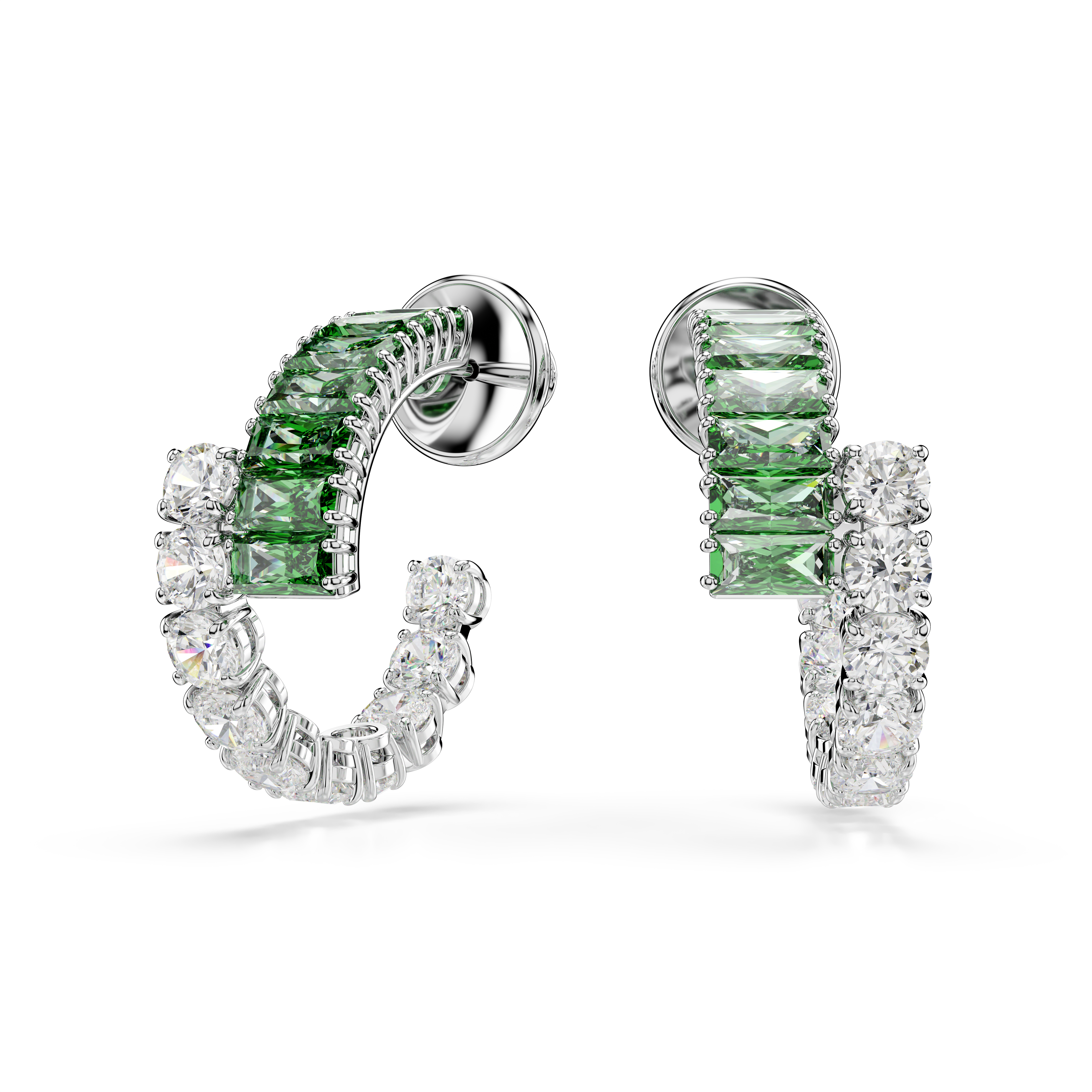 Swarovski Matrix hoop earrings, Mixed cuts, Green, Rhodium plated 5732264