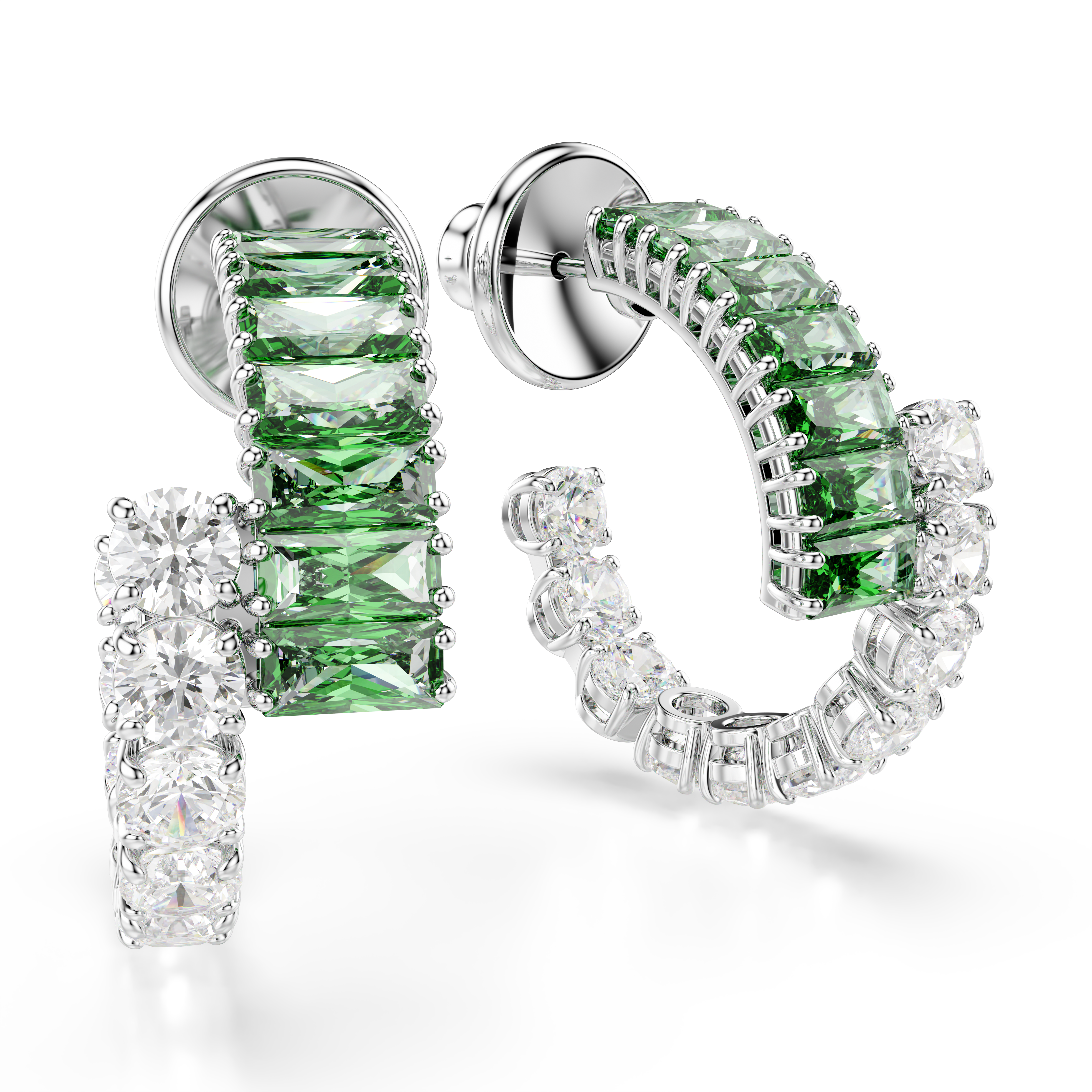Swarovski Matrix hoop earrings, Mixed cuts, Green, Rhodium plated 5732264