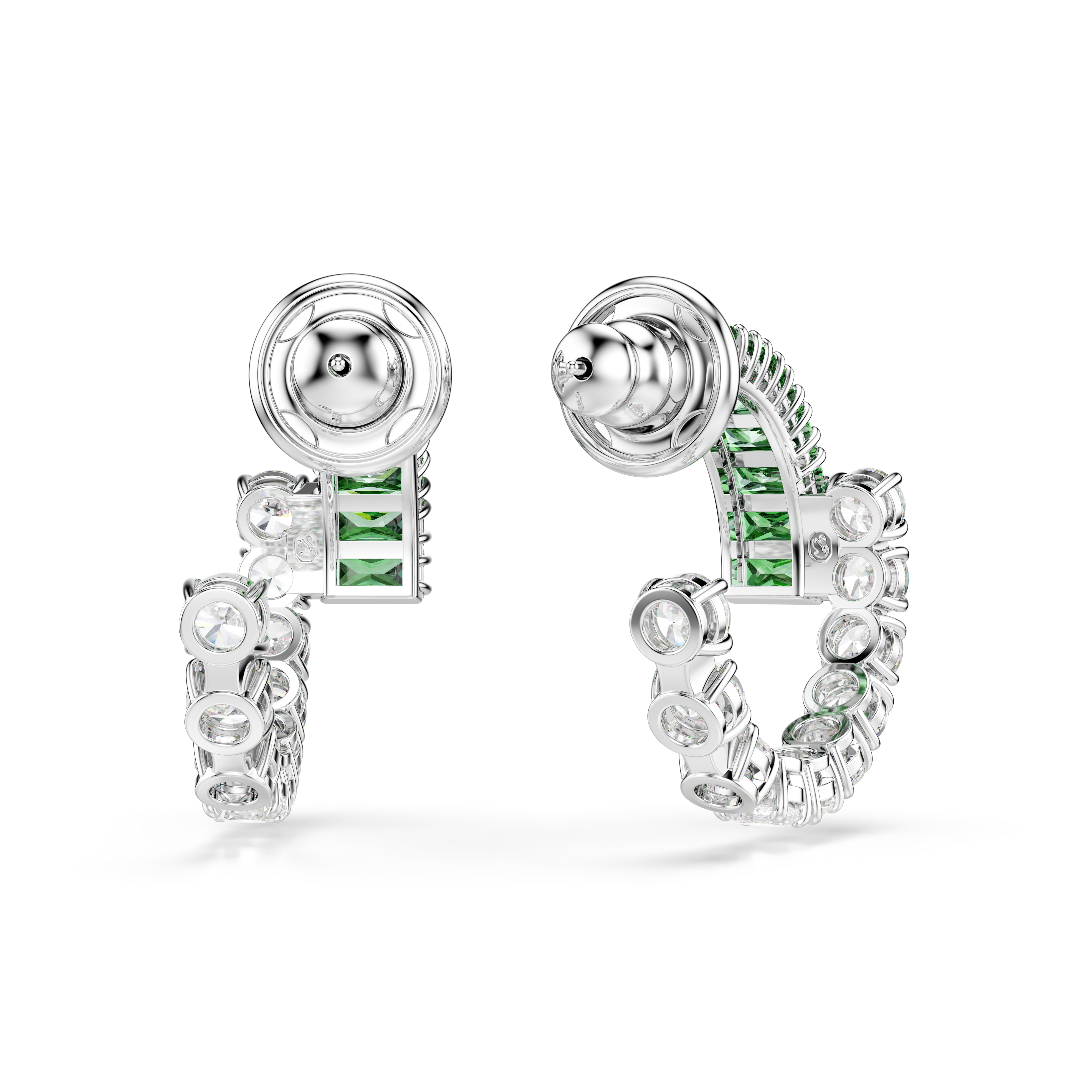 Swarovski Matrix hoop earrings, Mixed cuts, Green, Rhodium plated 5732264