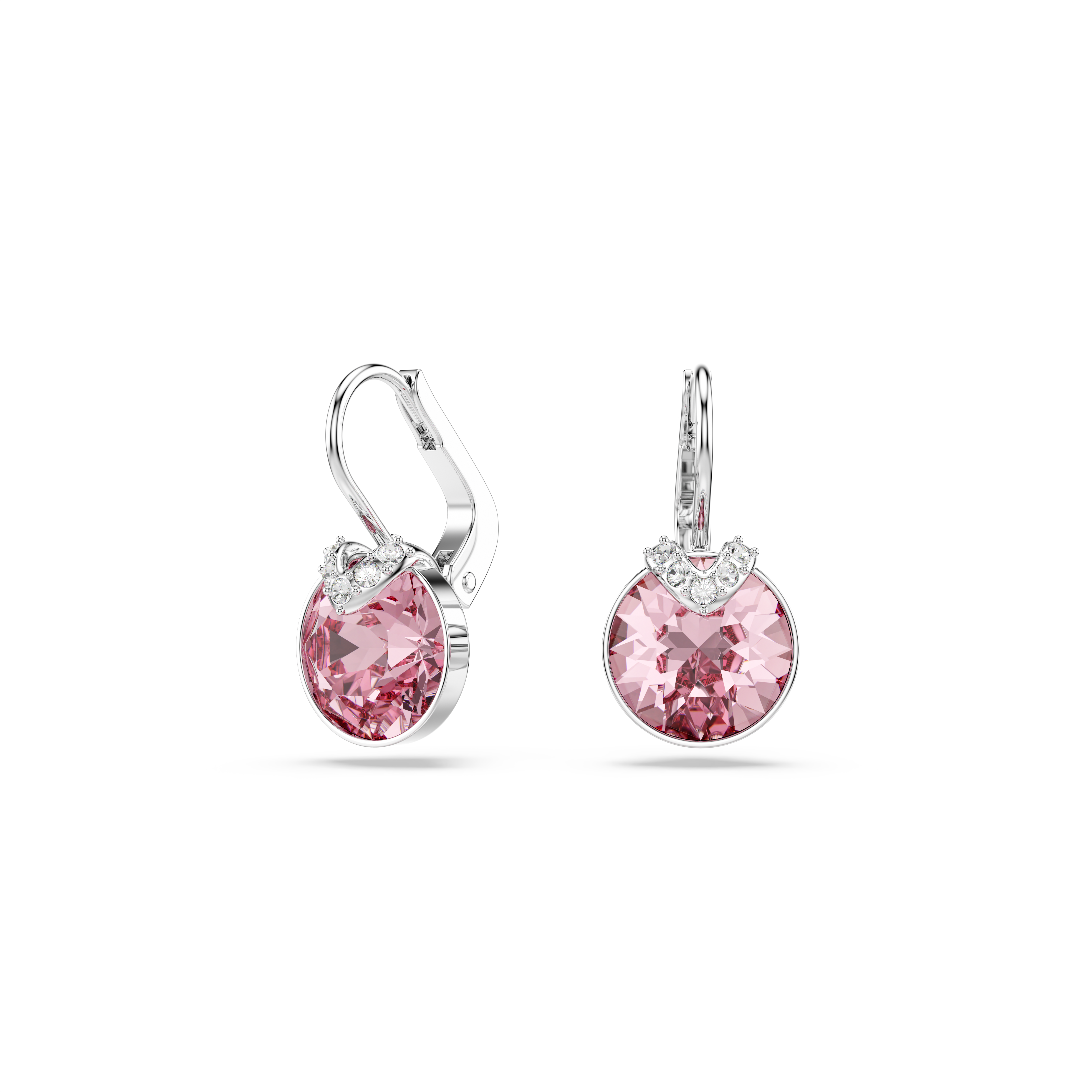 Swarovski Bella V drop earrings, Round cut, Pink, Rhodium plated 5734235