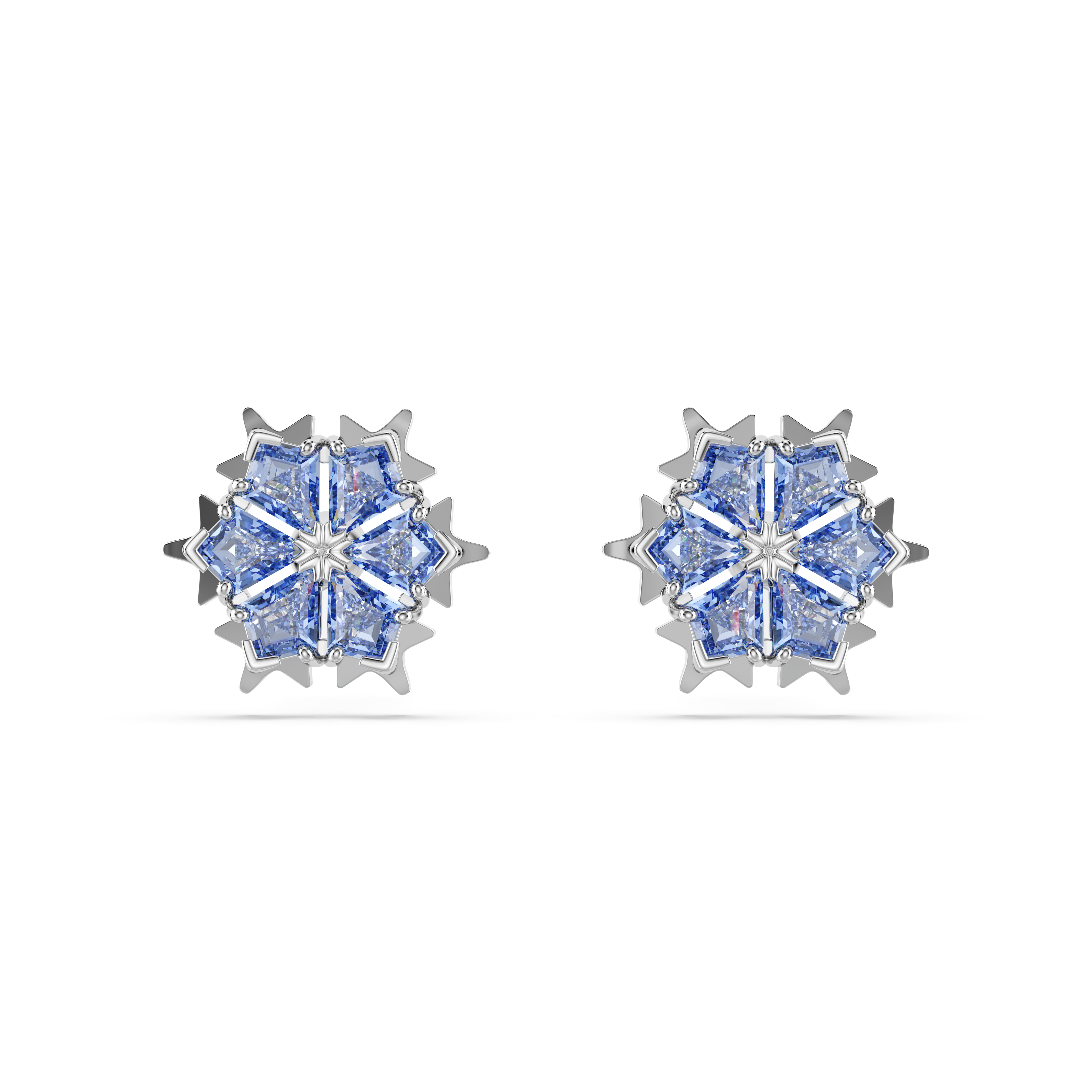 Swarovski Magic stud earrings, Snowflake, Blue, Rhodium plated 5734242