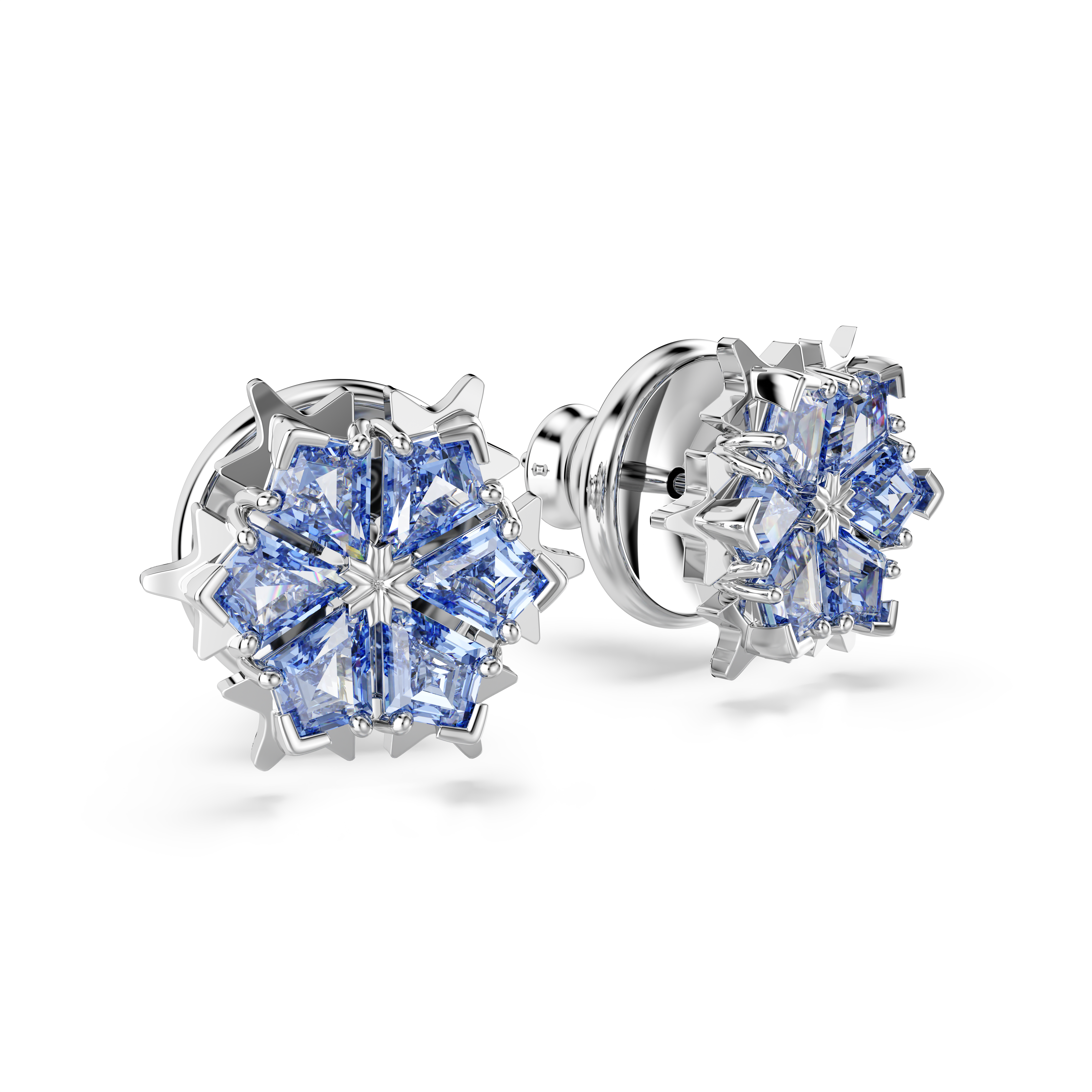 Swarovski Magic stud earrings, Snowflake, Blue, Rhodium plated 5734242