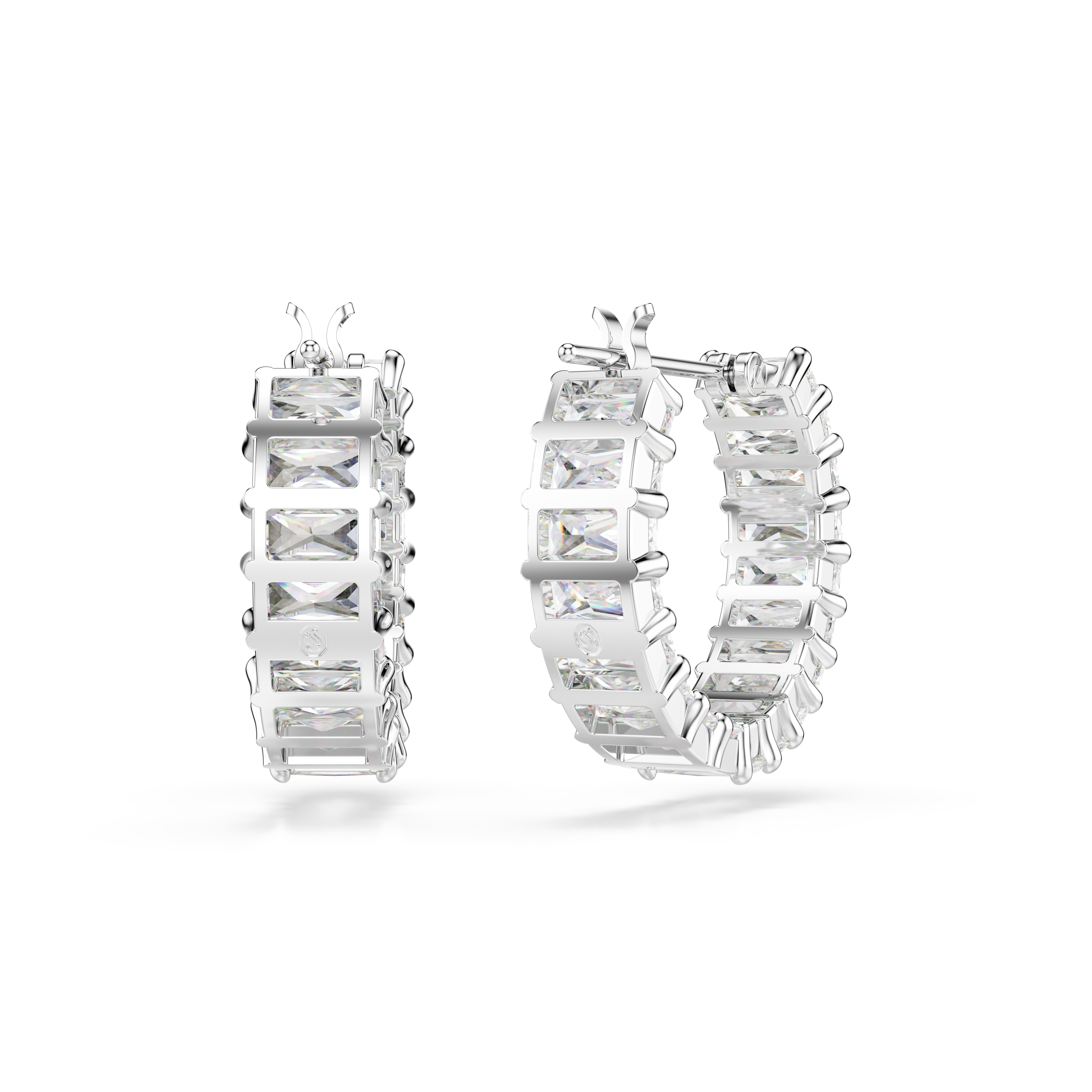 Swarovski Matrix hoop earrings, Baguette cut, White, Rhodium plated 5734471