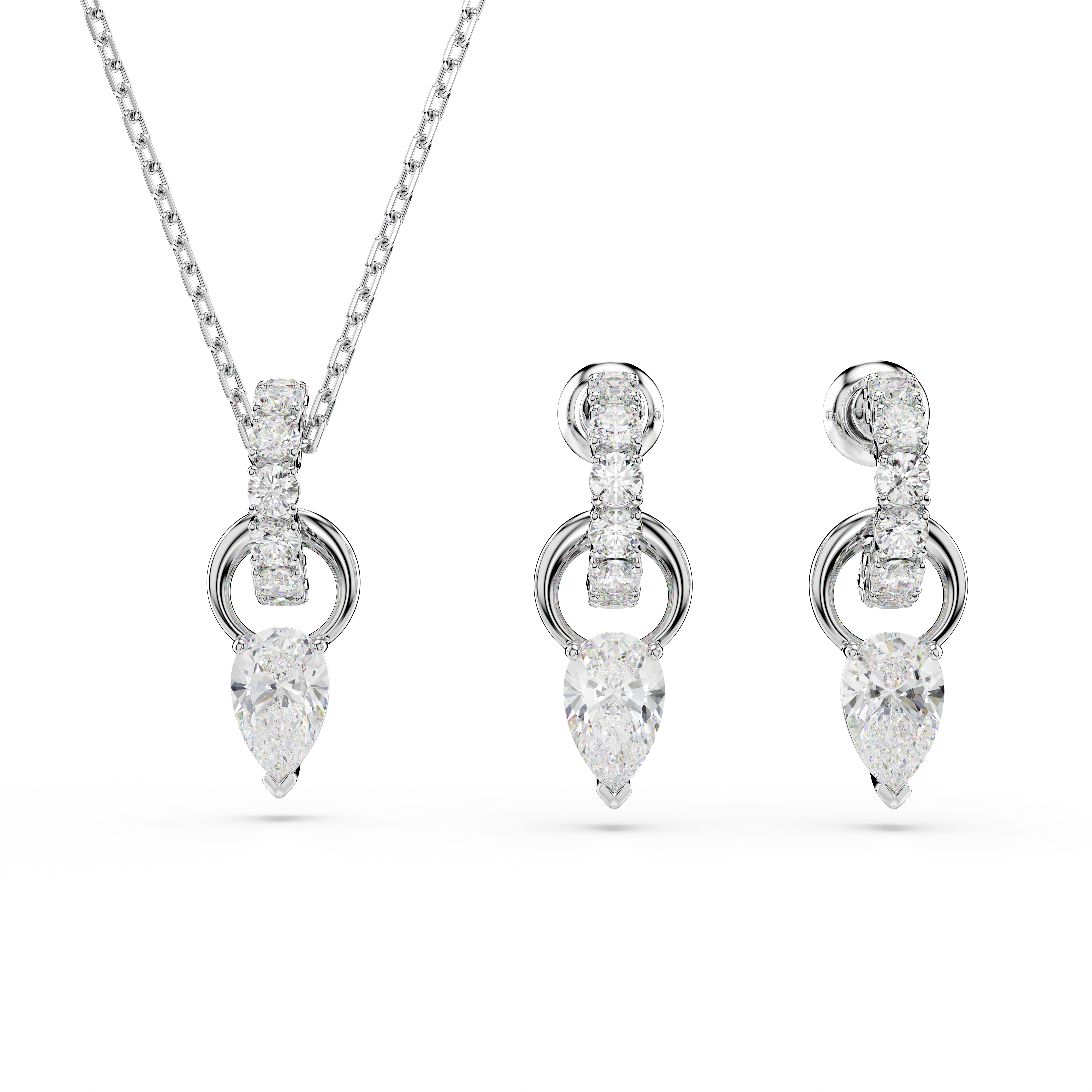 Swarovski Mesmera set, Pear cut, Round cut, White, Rhodium plated 5734476