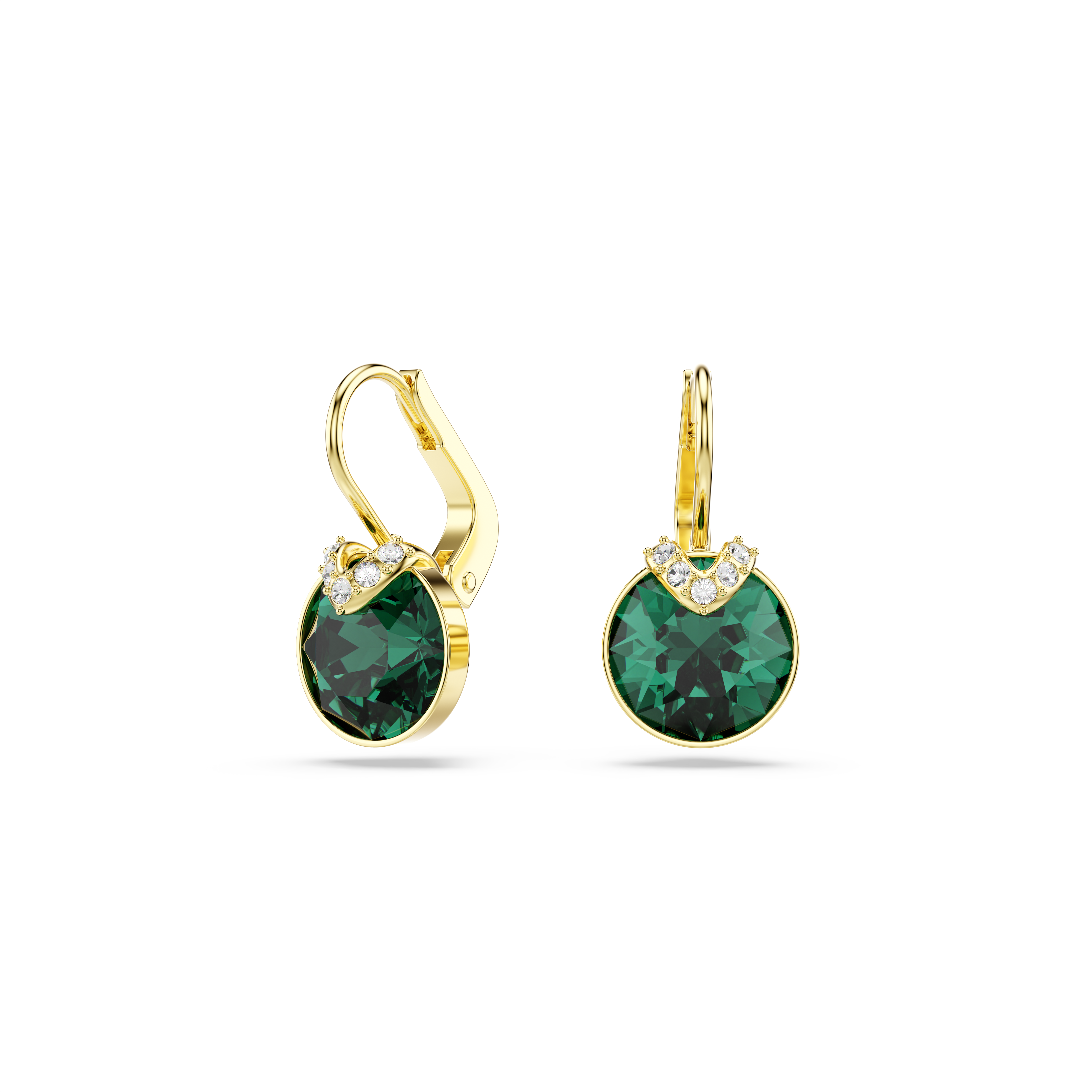 Swarovski Bella V drop earrings, Round cut, Green, Gold-tone plated 5735389
